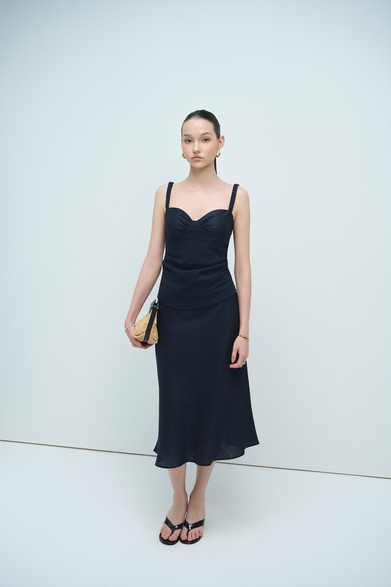 MIDI LINEN SKIRT - NAVY