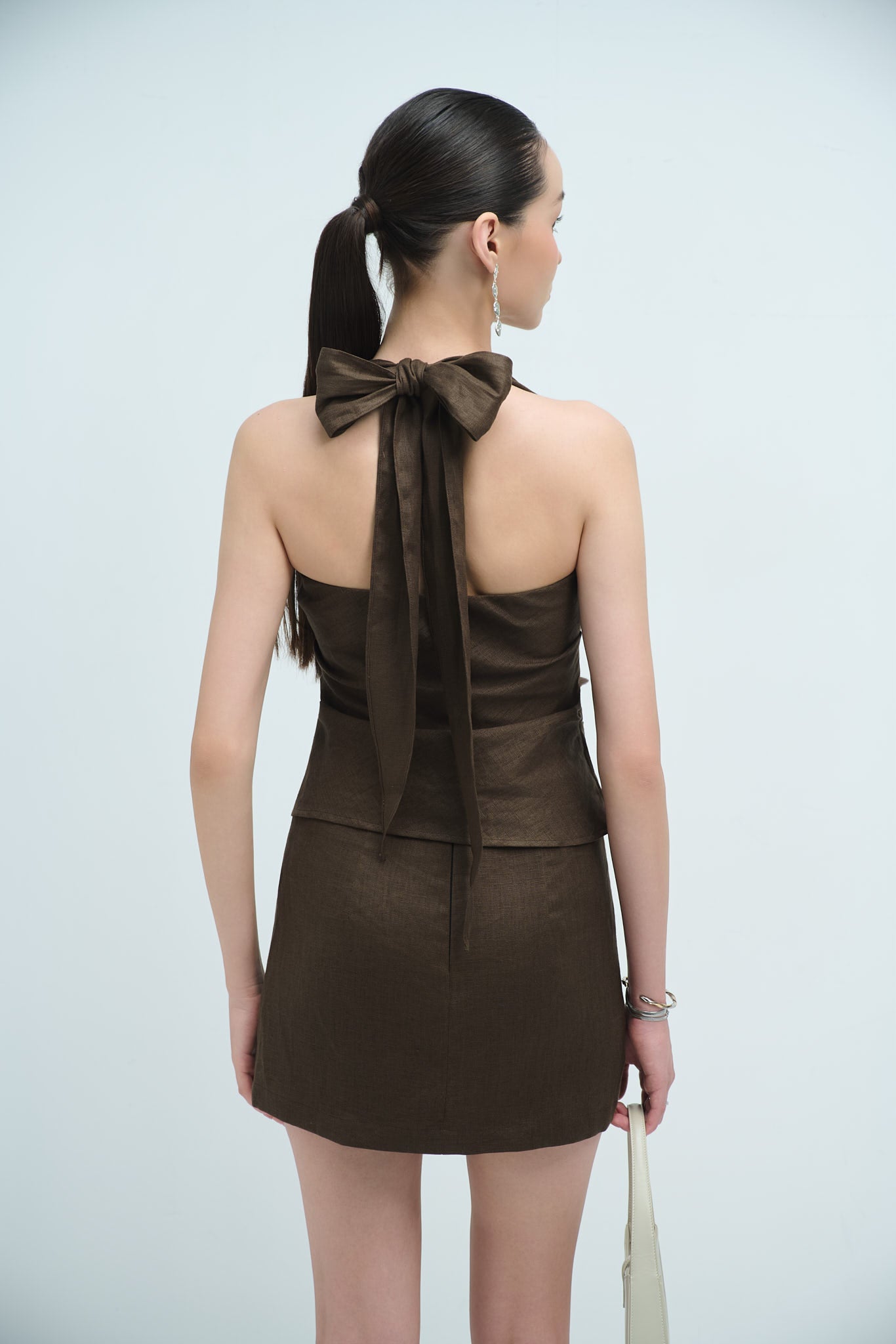 EMMA PLEATED LINEN TOP - BROWN
