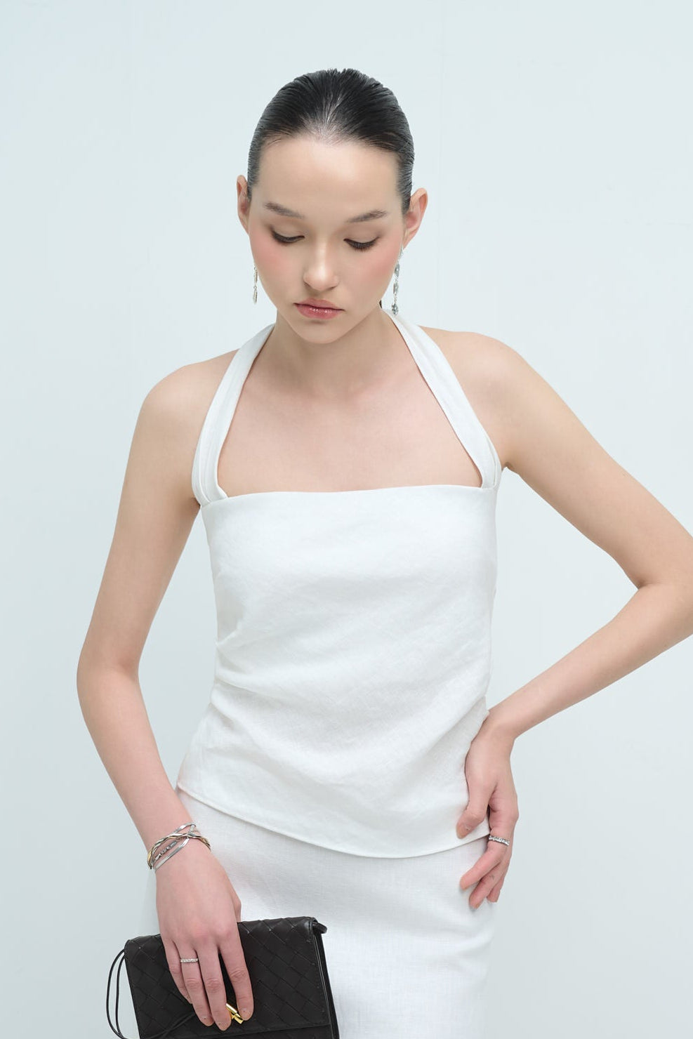 EMMA PLEATED LINEN TOP - WHITE