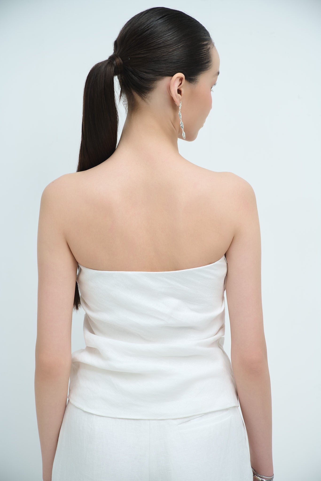 MIA STRAPLESS LINEN TOP - WHITE
