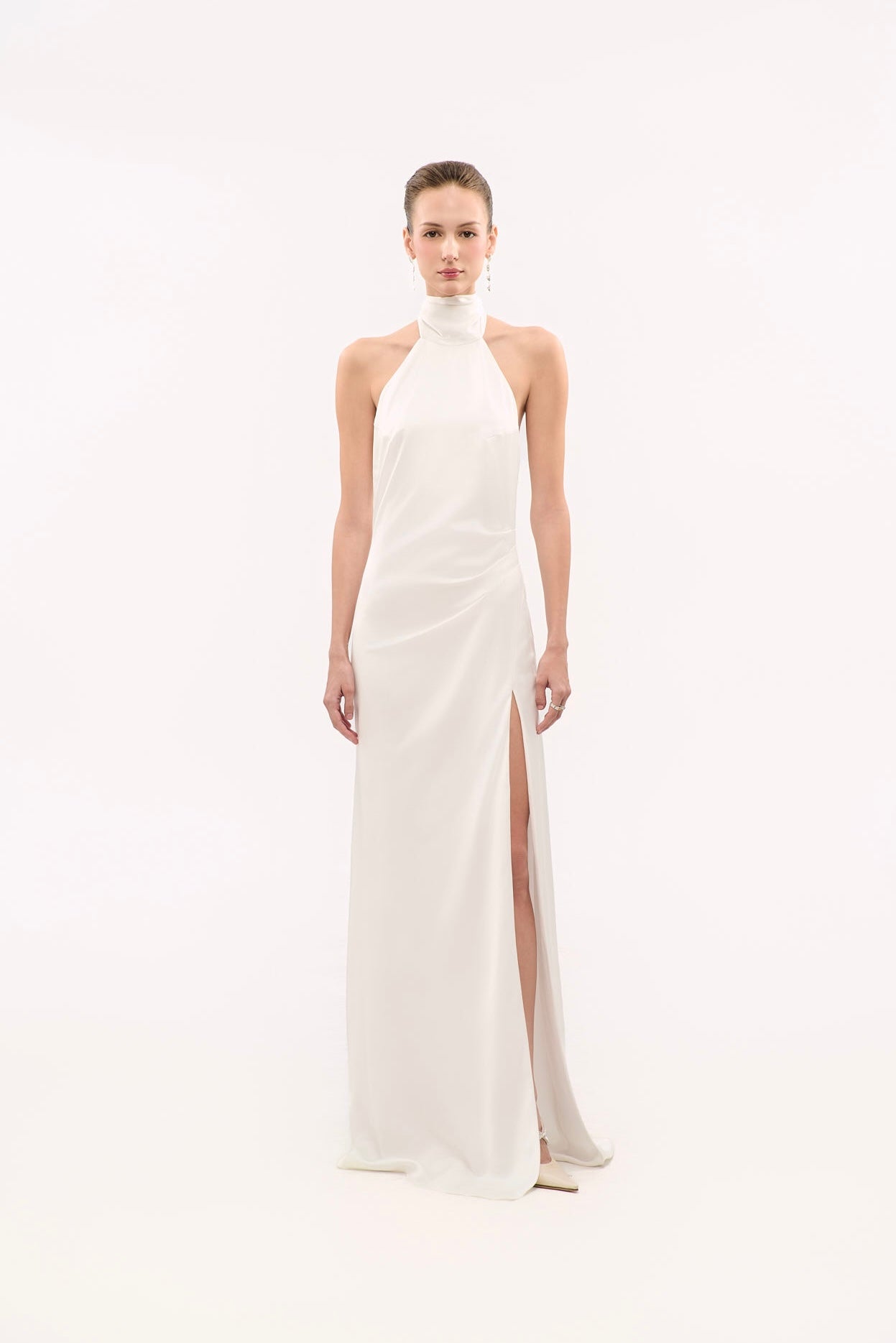 GIGI HALTERNECK SATIN GOWN - WHITE