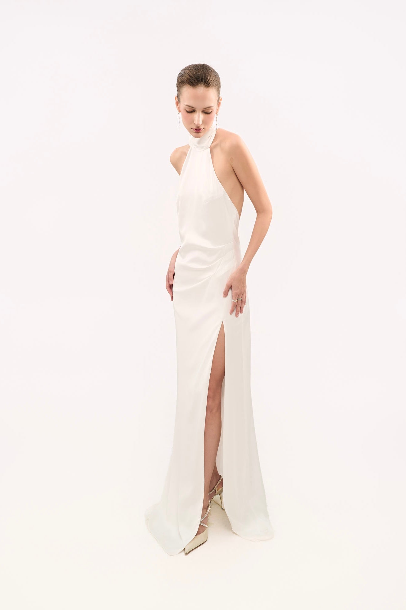 GIGI HALTERNECK SATIN GOWN - WHITE