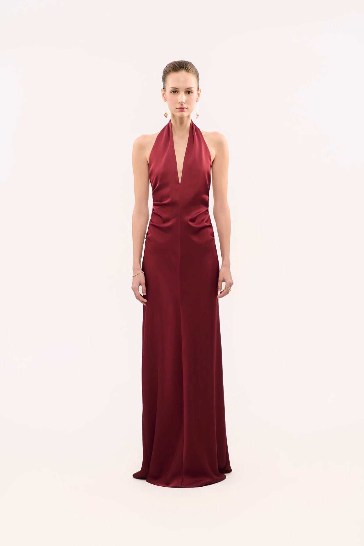 MARGARET V-NECK SATIN GOWN - RED BERRY