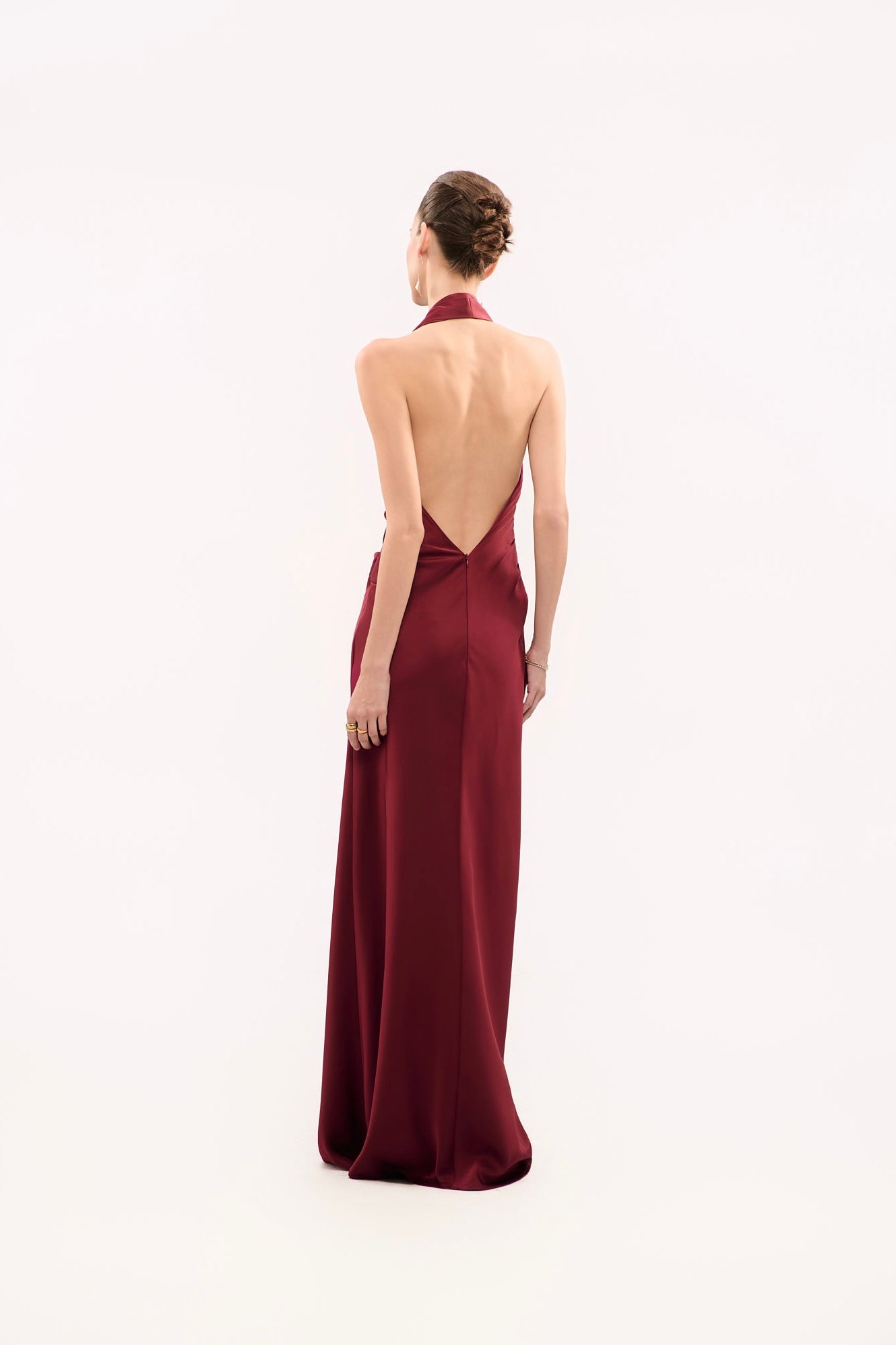 MARGARET V-NECK SATIN GOWN - RED BERRY