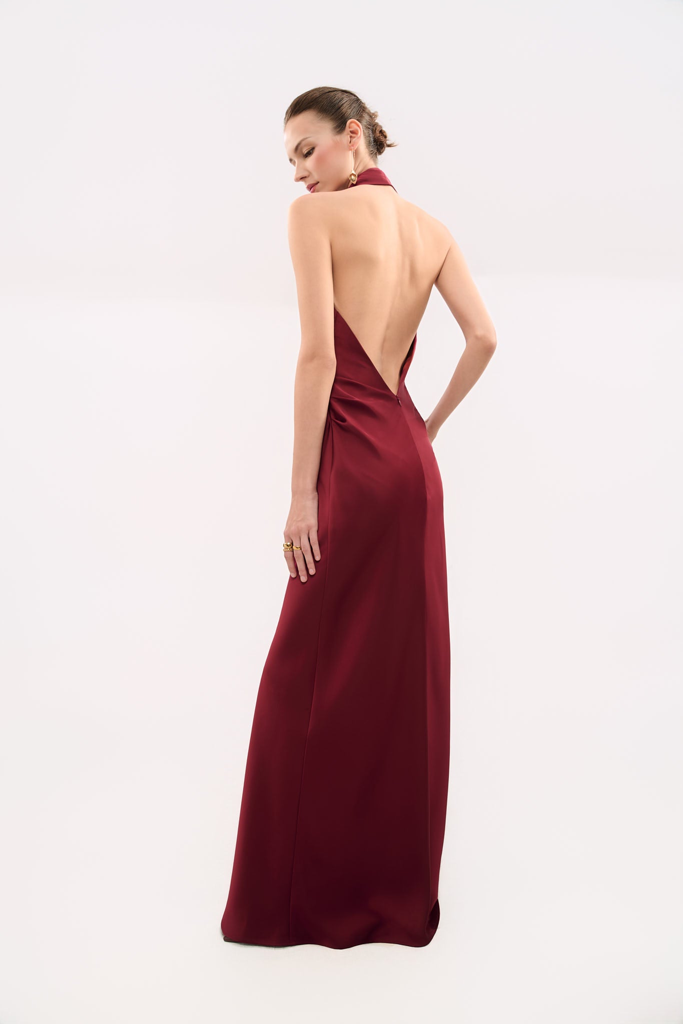 MARGARET V-NECK SATIN GOWN - RED BERRY