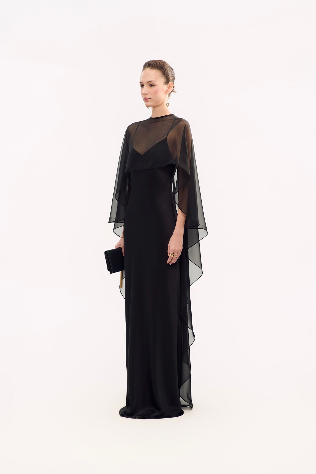 EVELYN CLASSIC SATIN GOWN (WITH SCARF) - BLACK