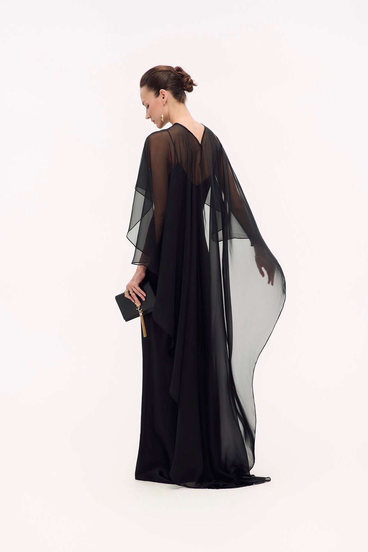 EVELYN CLASSIC SATIN GOWN (WITH SCARF) - BLACK