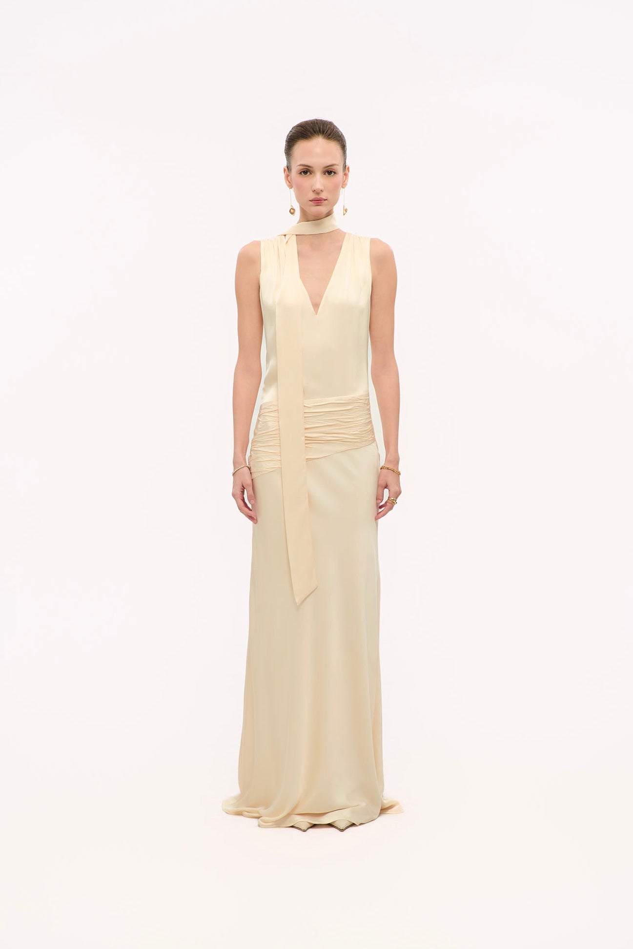ALMA NECK-TIE SATIN GOWN - VANILLA