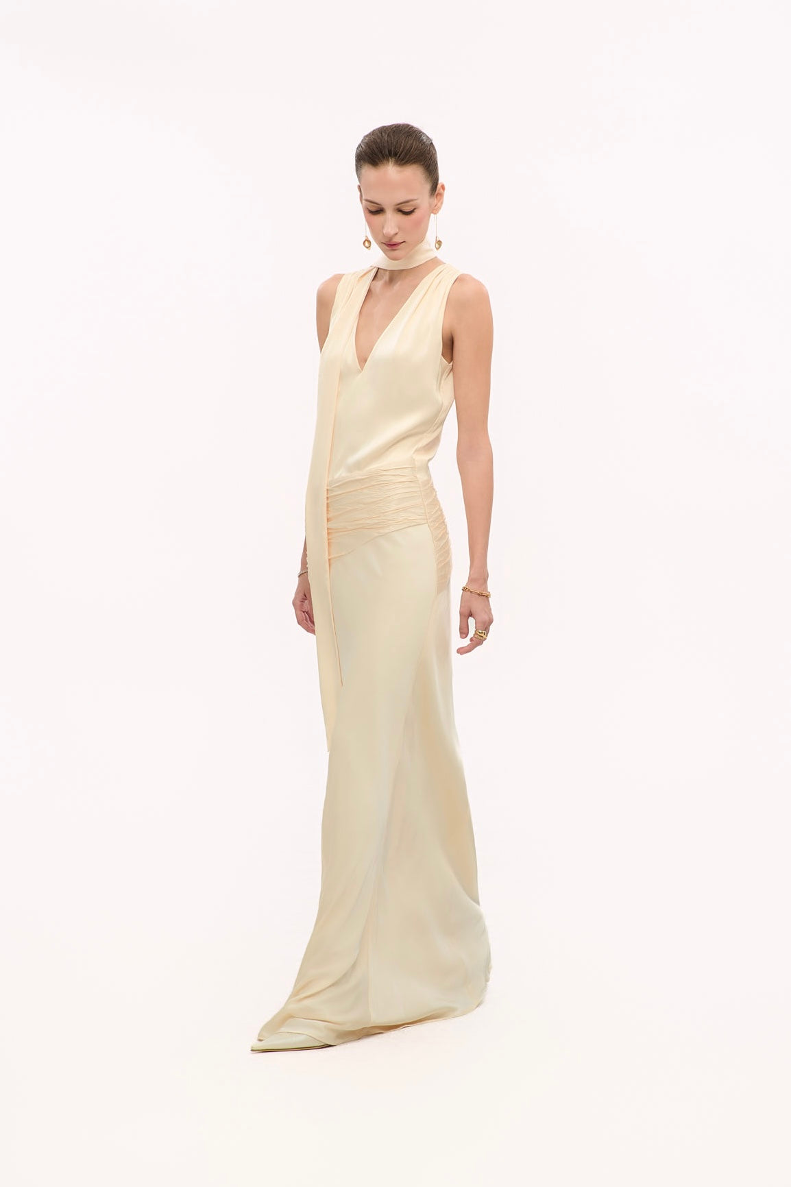 ALMA NECK-TIE SATIN GOWN - VANILLA