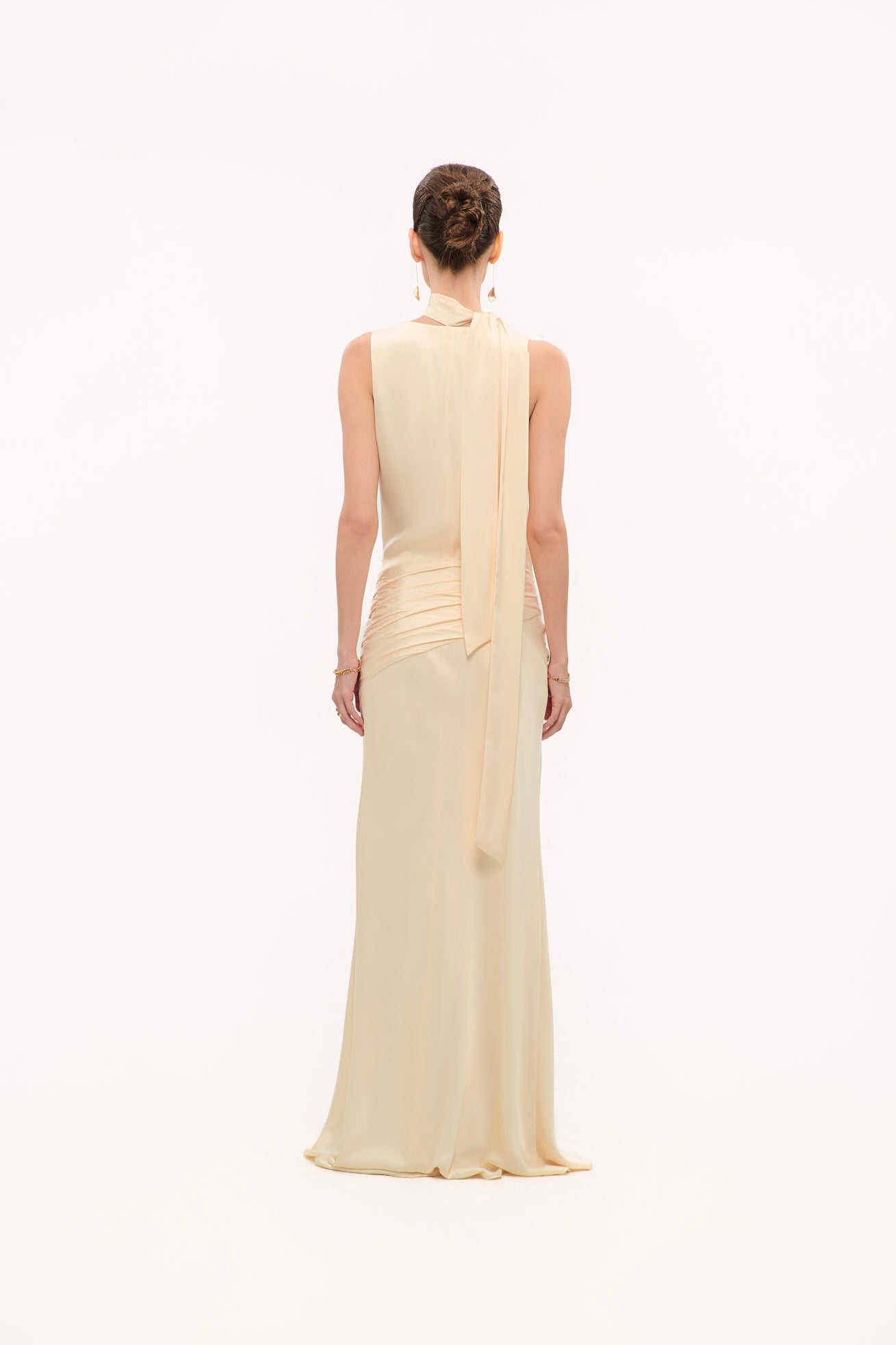 ALMA NECK-TIE SATIN GOWN - VANILLA
