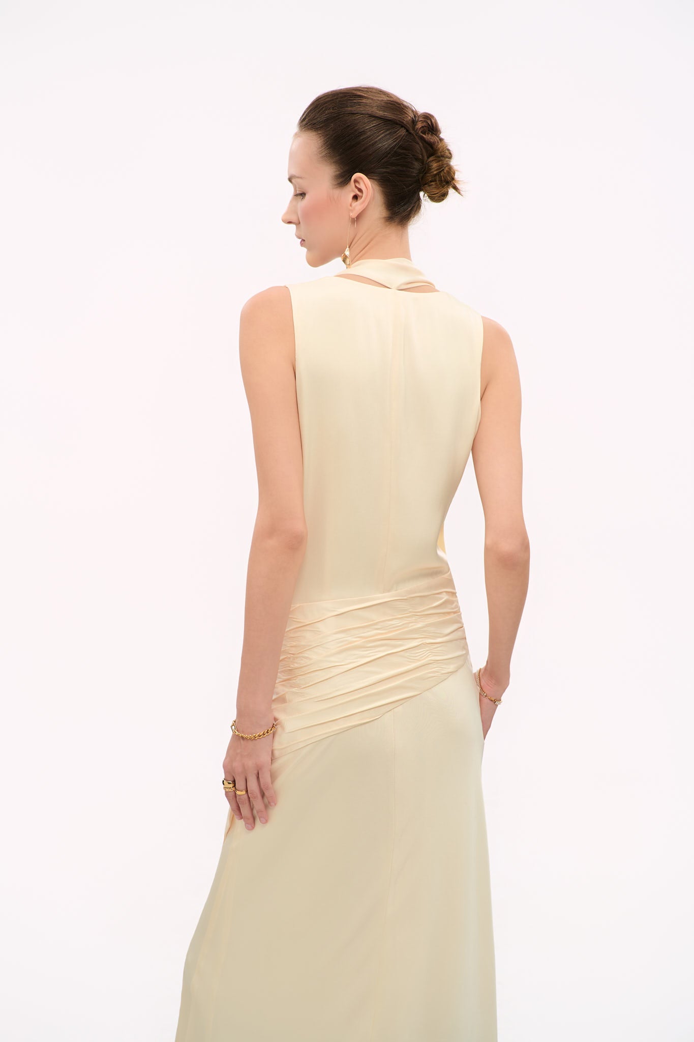 ALMA NECK-TIE SATIN GOWN - VANILLA