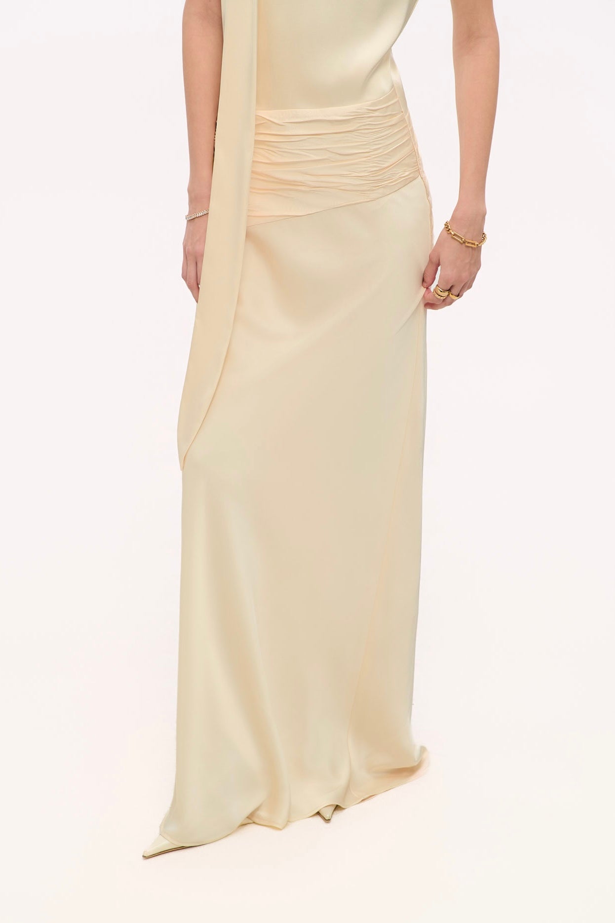 ALMA NECK-TIE SATIN GOWN - VANILLA