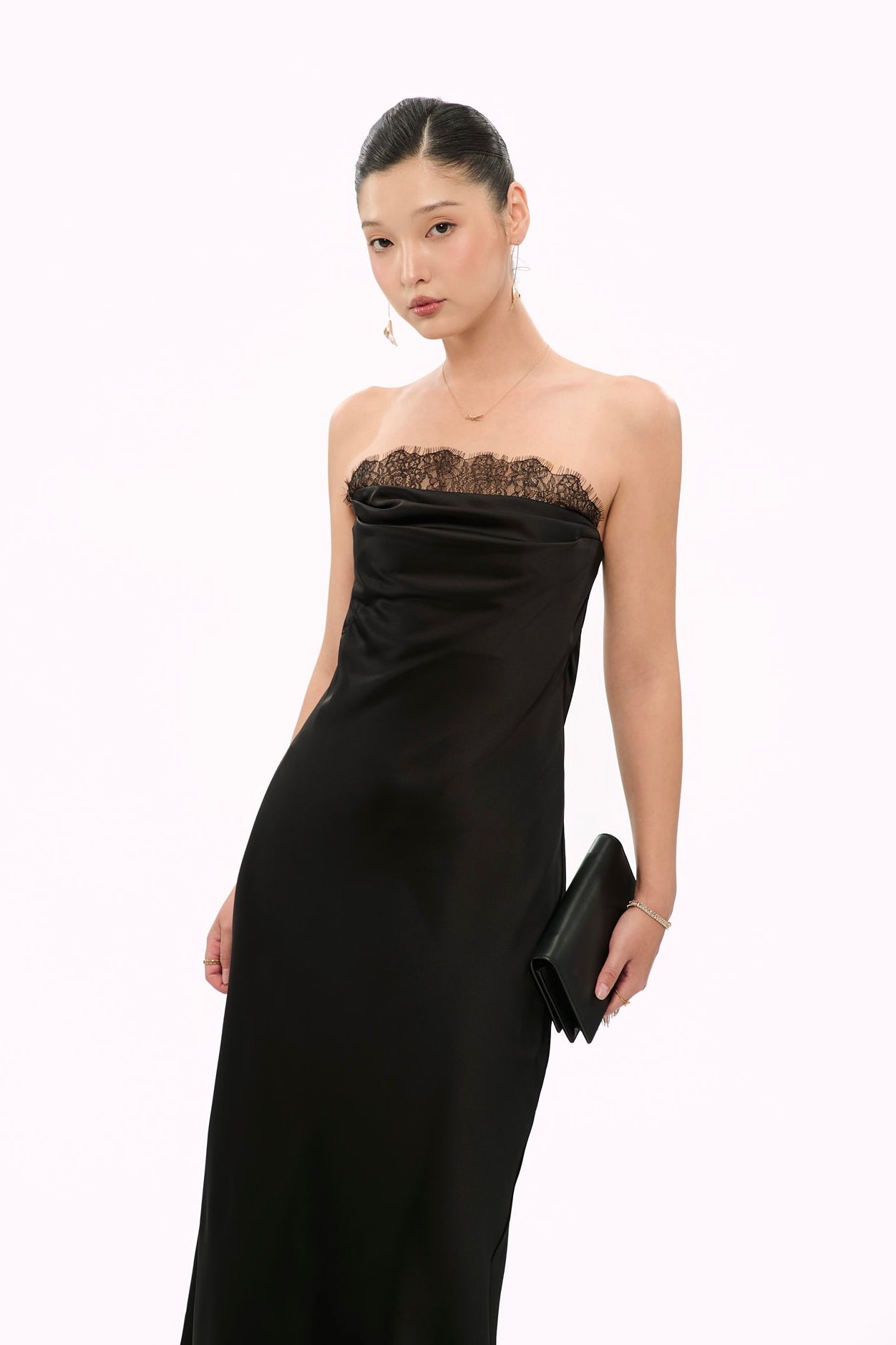 JULIE LACE STRAPLESS GOWN - BLACK