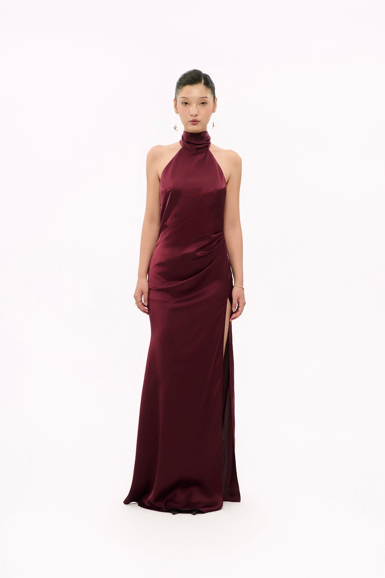 GIGI HALTERNECK SATIN GOWN - BURGUNDY