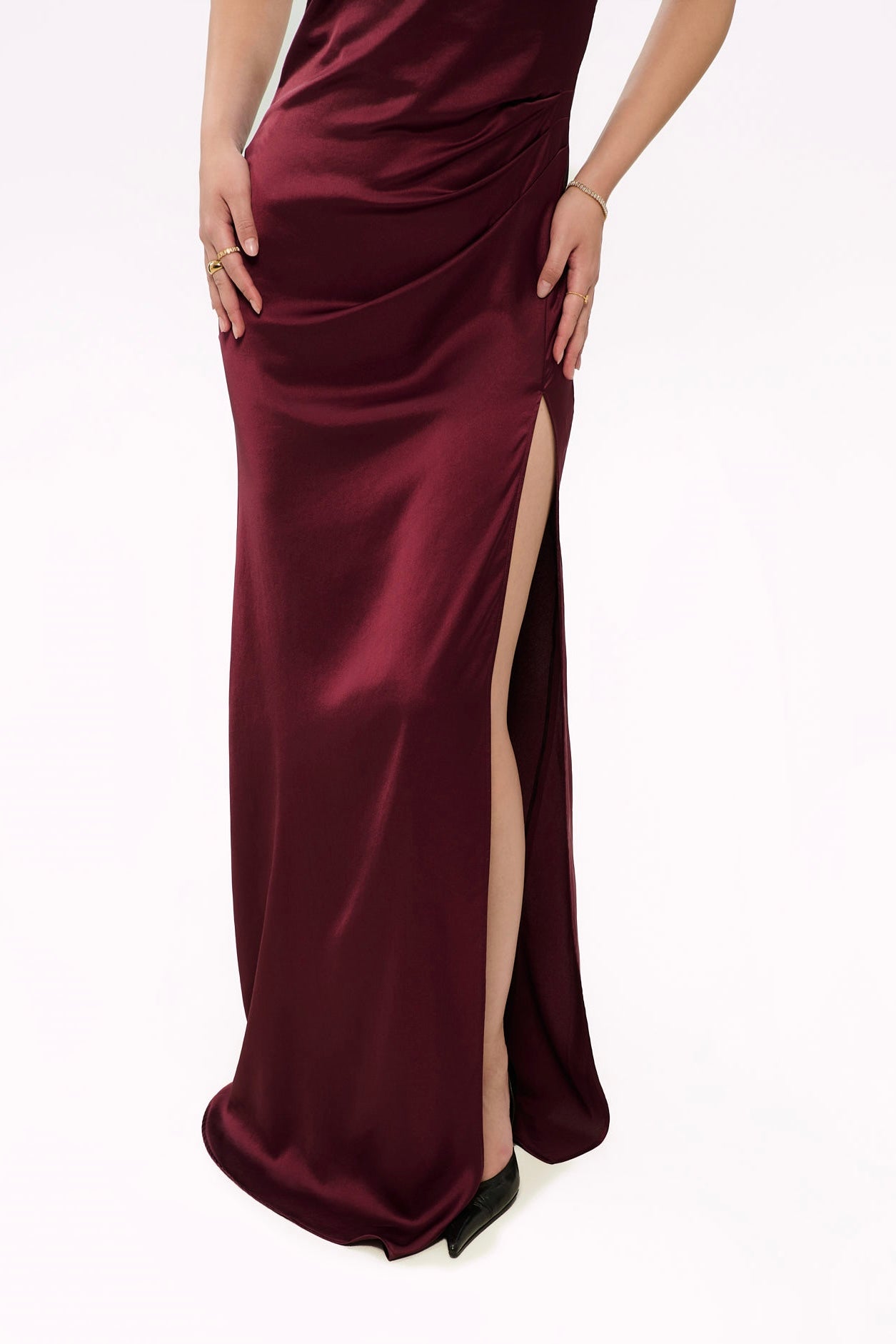 GIGI HALTERNECK SATIN GOWN - BURGUNDY