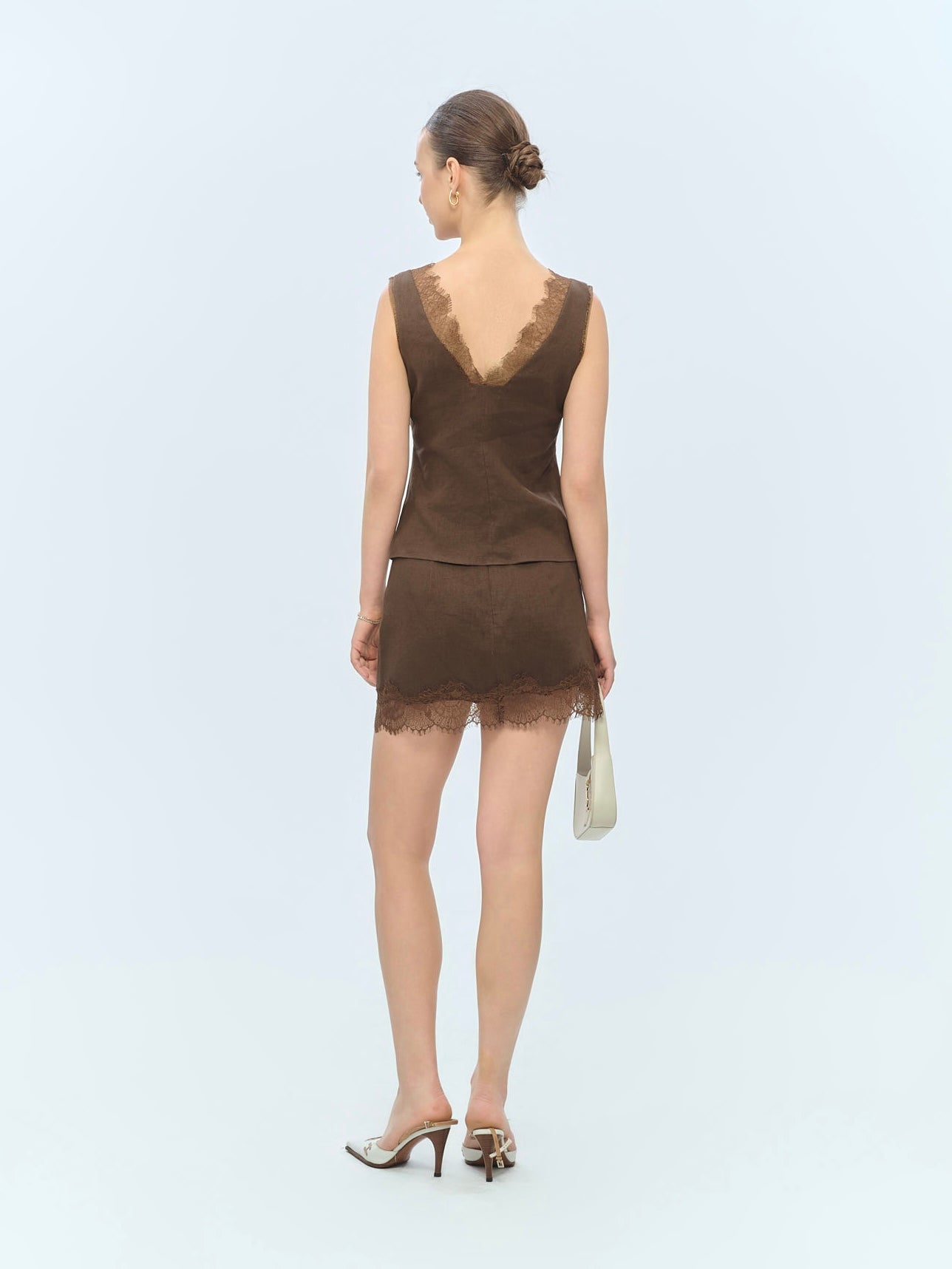 MAISIE LACE LINEN TOP - BROWN