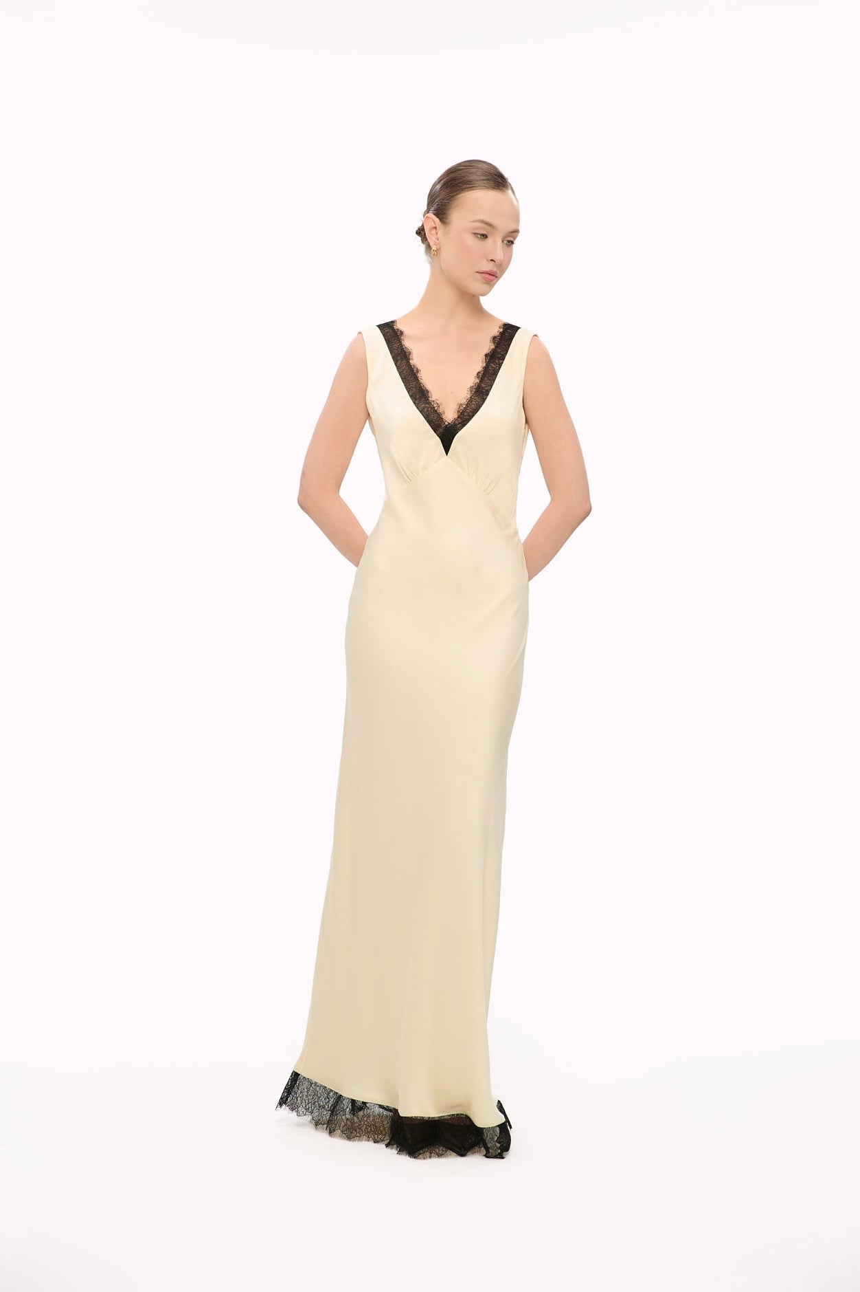 MAISIE LACE SATIN GOWN - VANILLA