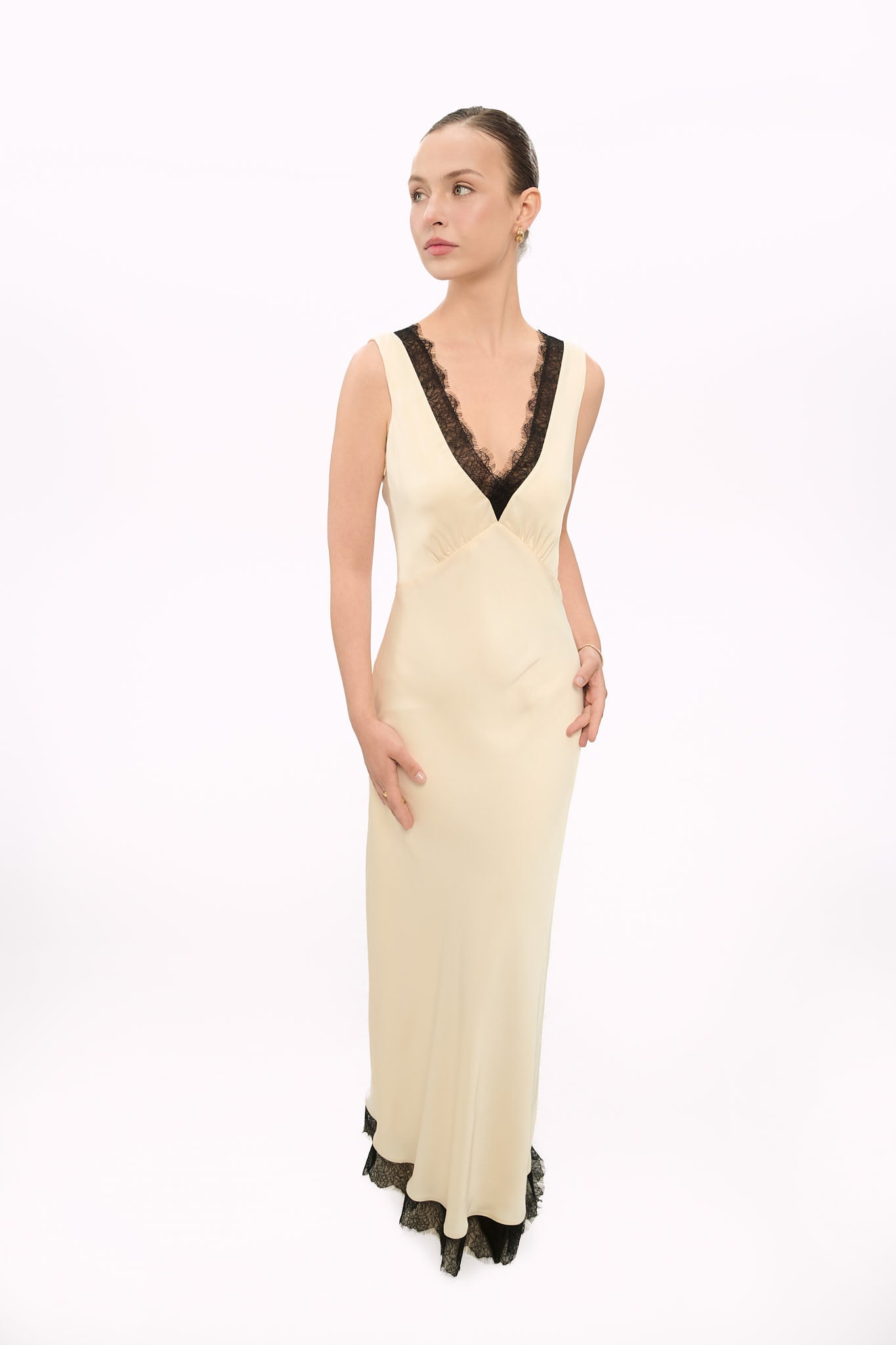MAISIE LACE SATIN GOWN - VANILLA