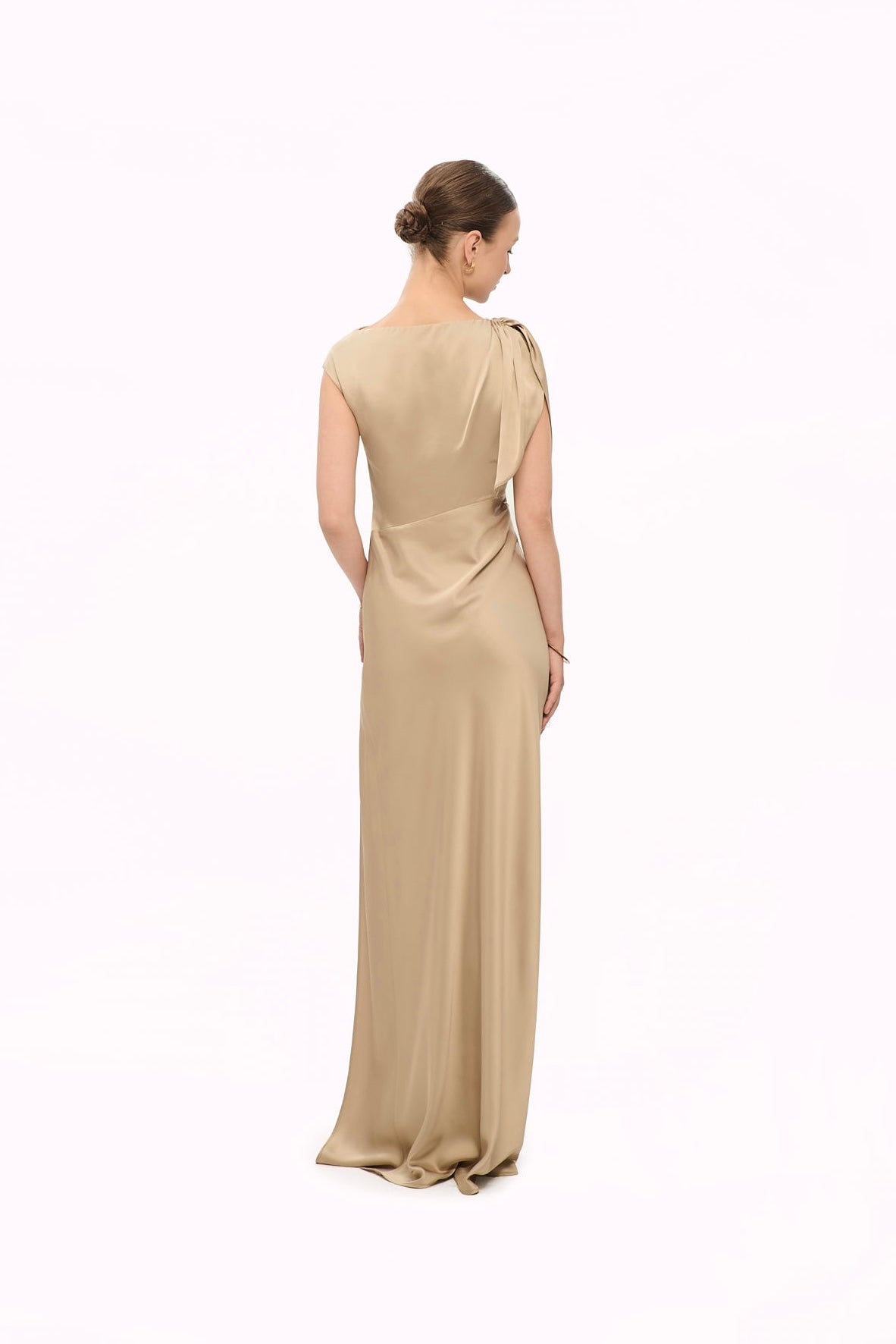 CECILIA SHOULDER-BOW SATIN GOWN - CHAMPAGNE