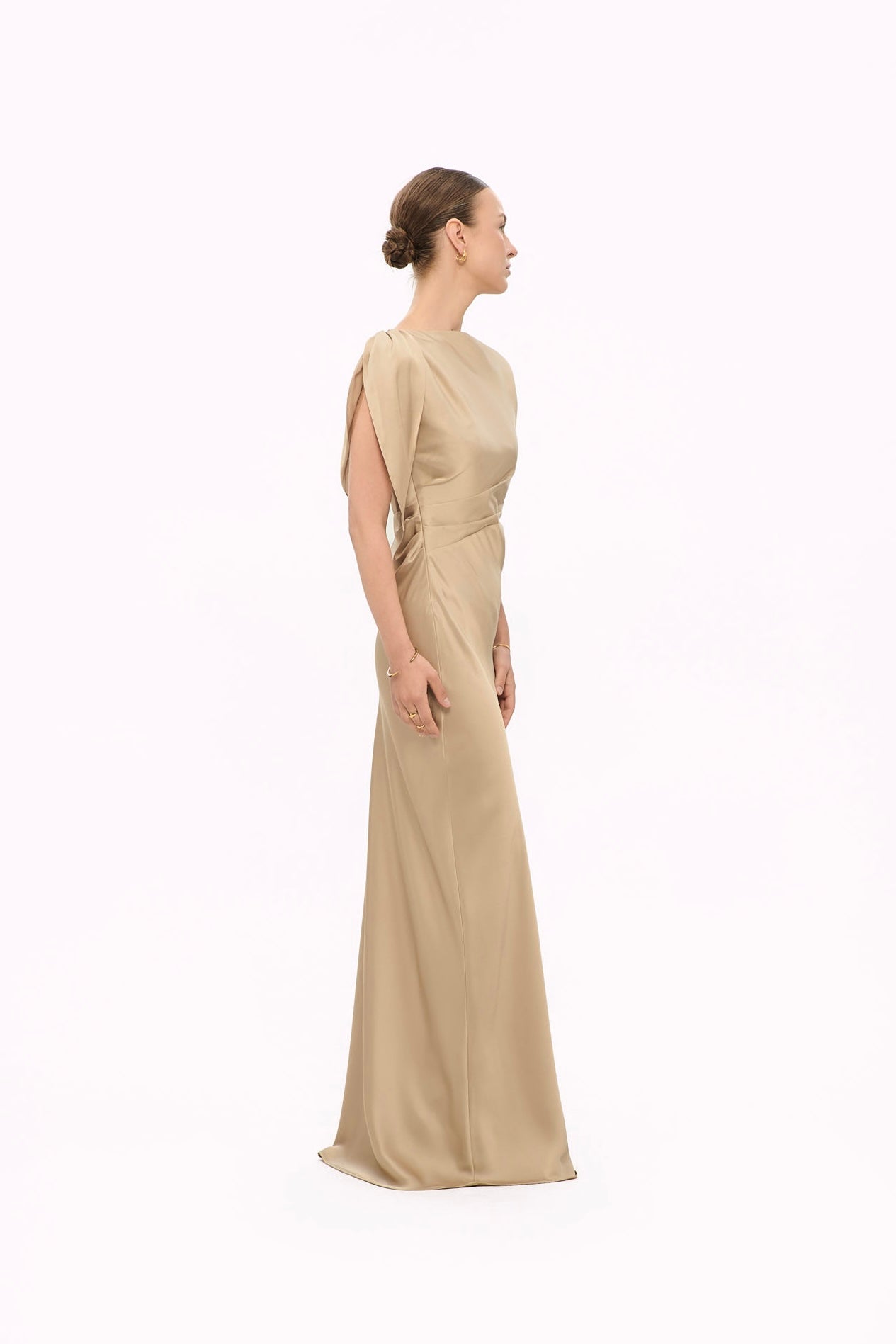 CECILIA SHOULDER-BOW SATIN GOWN - CHAMPAGNE