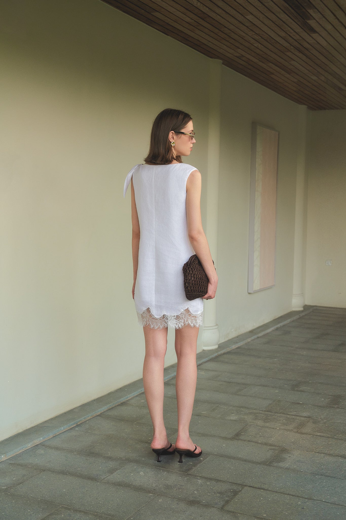 CECILIA LACE LINEN MINI DRESS - WHITE