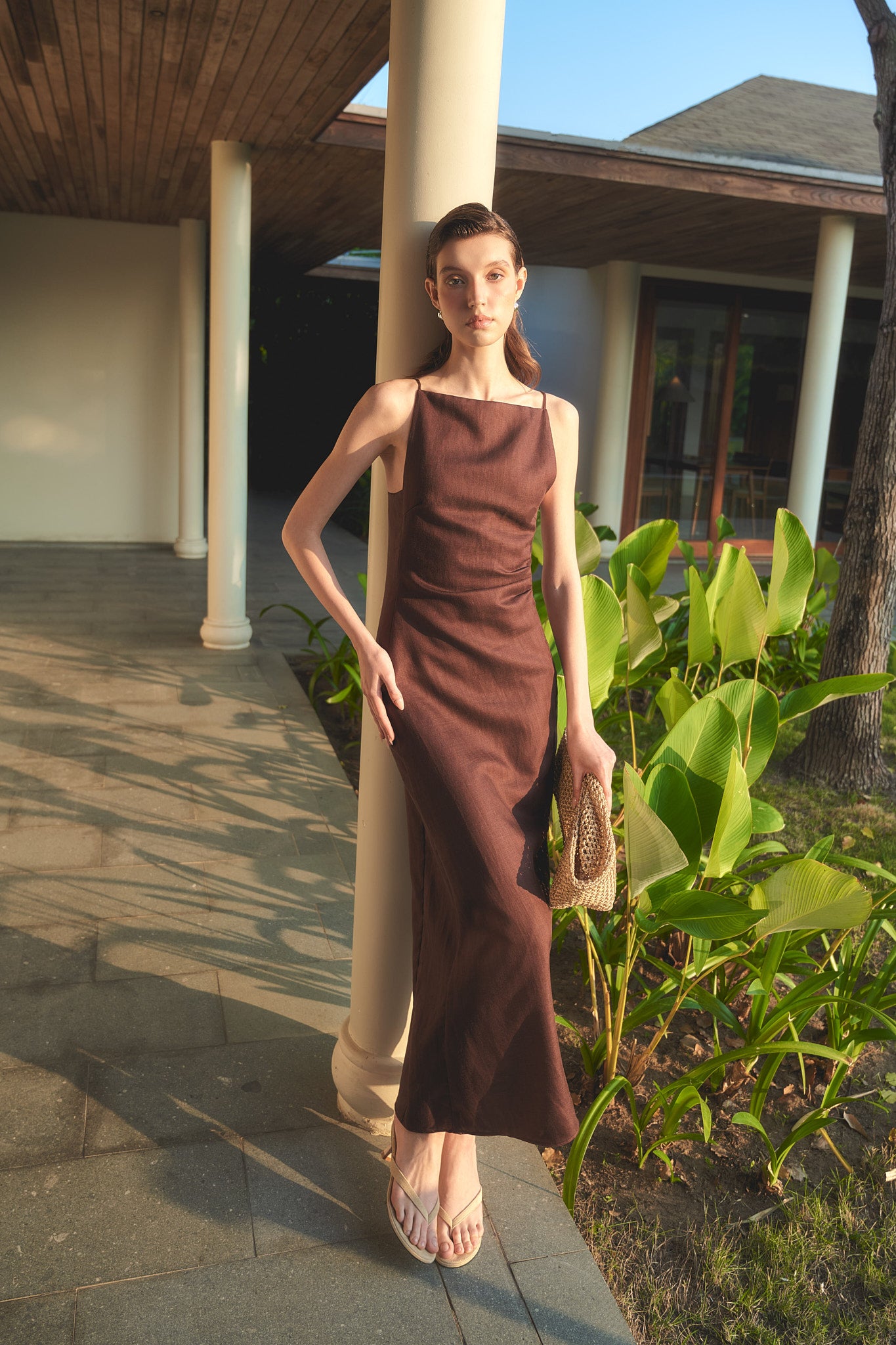 ELLIE LINEN DRESS - DARK BROWN