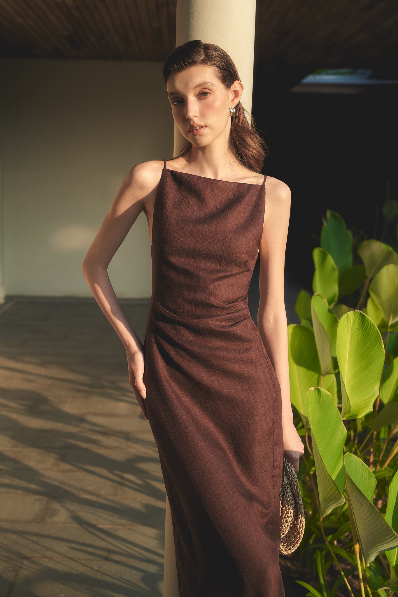 ELLIE LINEN DRESS - DARK BROWN