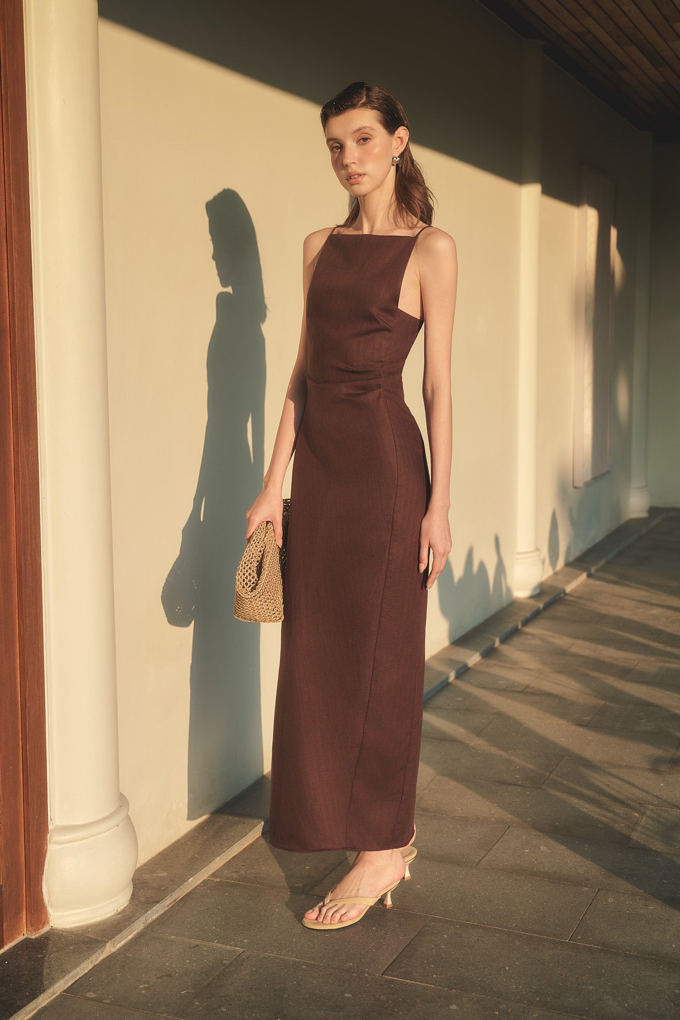 ELLIE LINEN DRESS - DARK BROWN