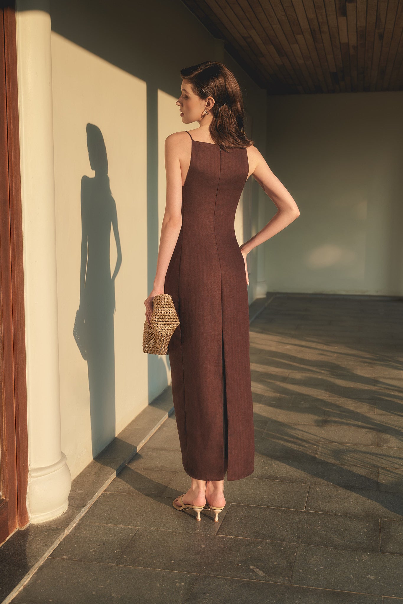 ELLIE LINEN DRESS - DARK BROWN