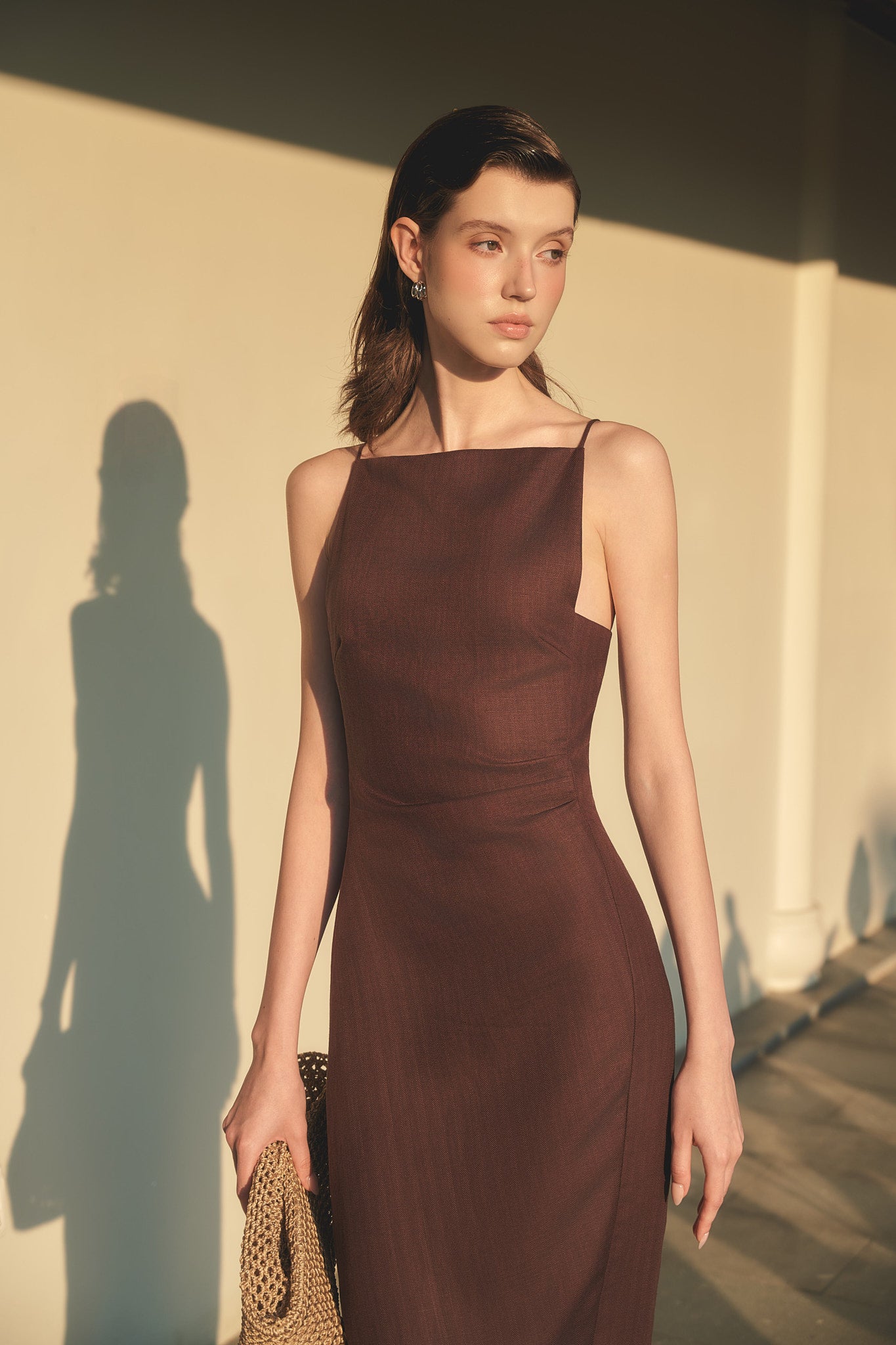 ELLIE LINEN DRESS - DARK BROWN