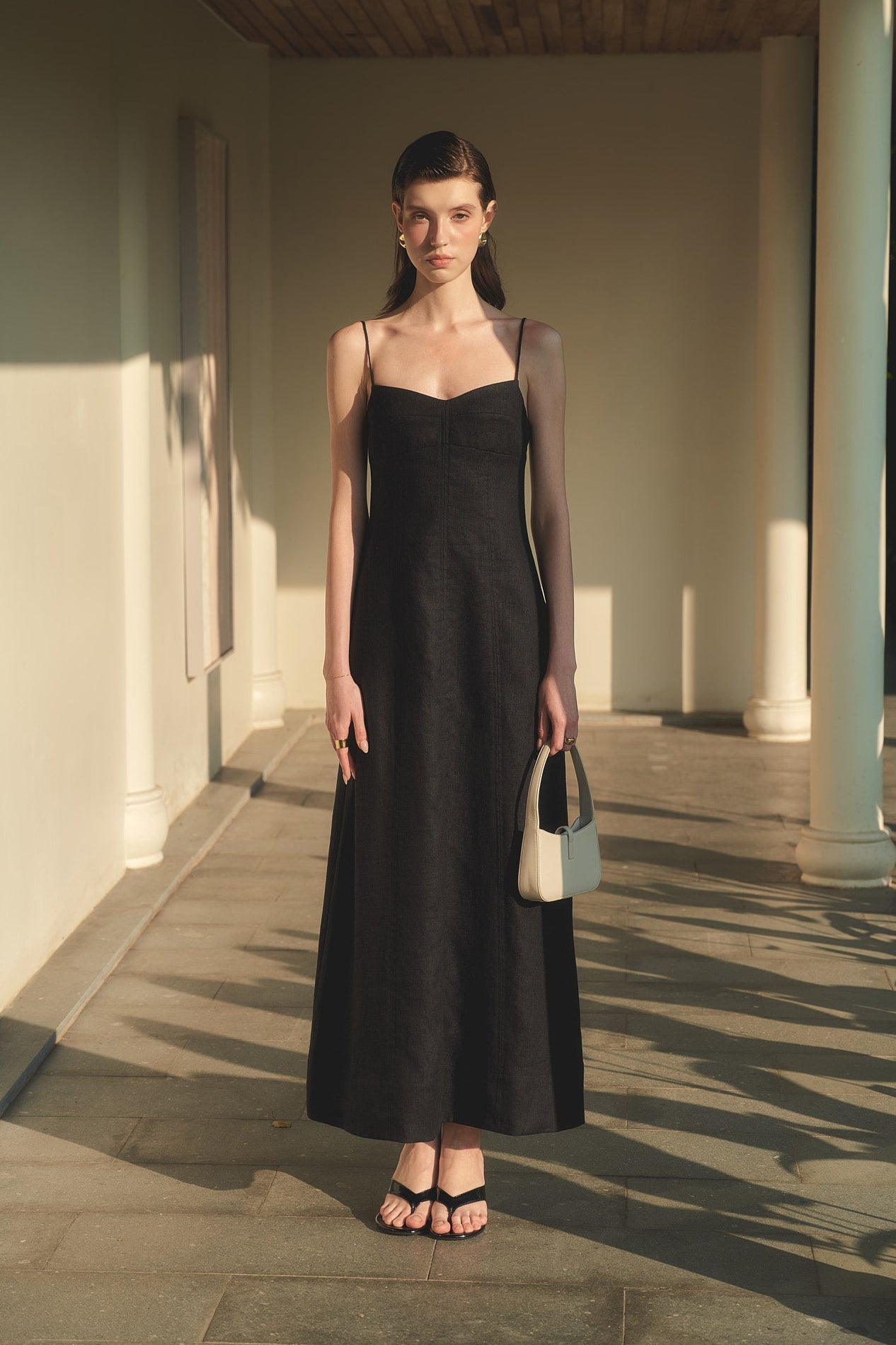 BELLE CAMI LINEN DRESS - BLACK