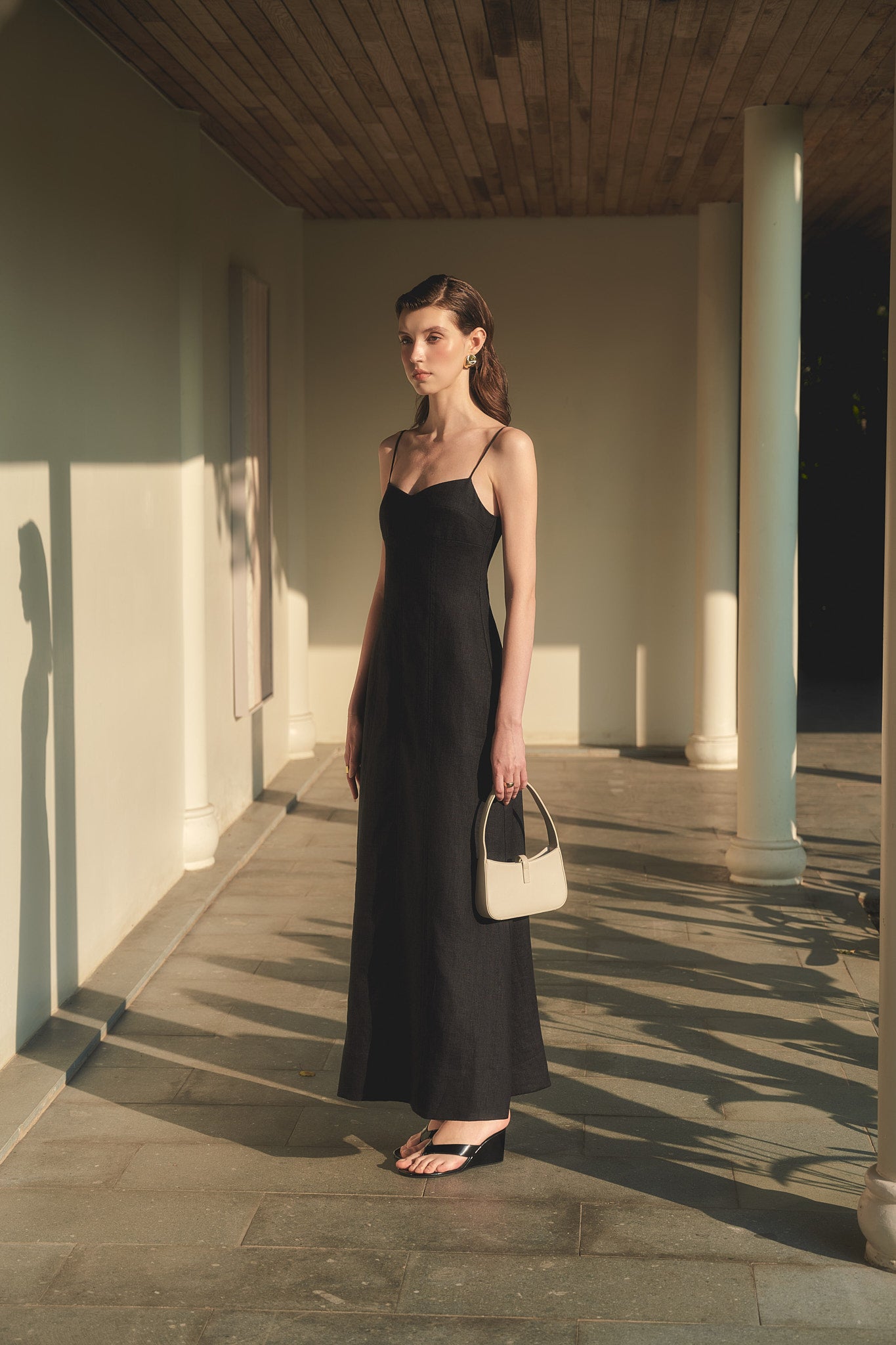 BELLE CAMI LINEN DRESS - BLACK