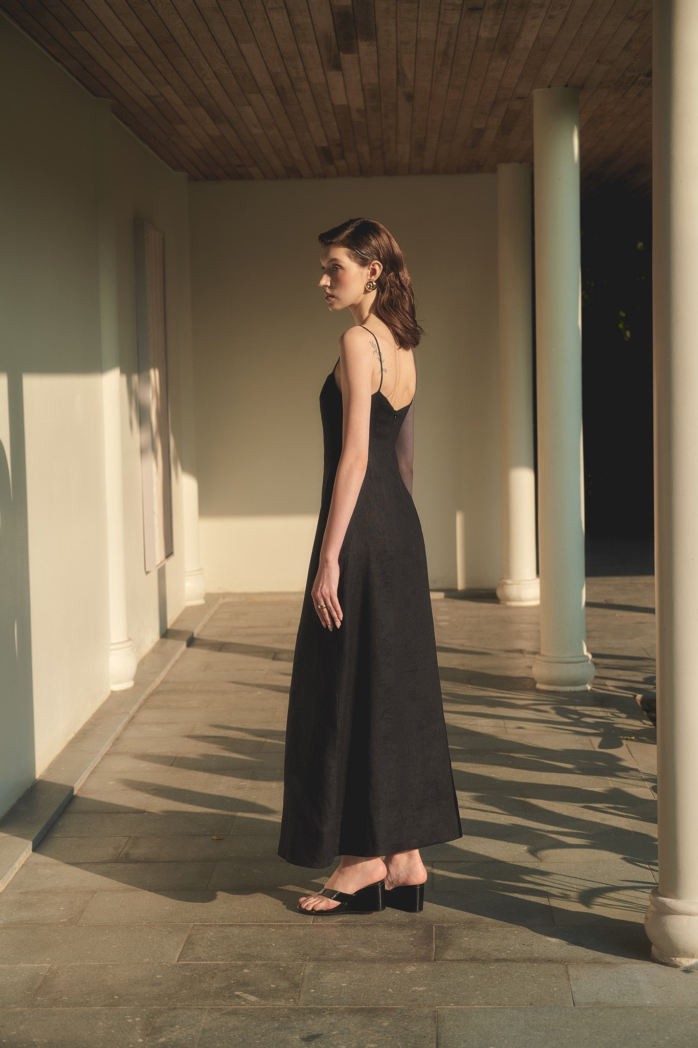 BELLE CAMI LINEN DRESS - BLACK