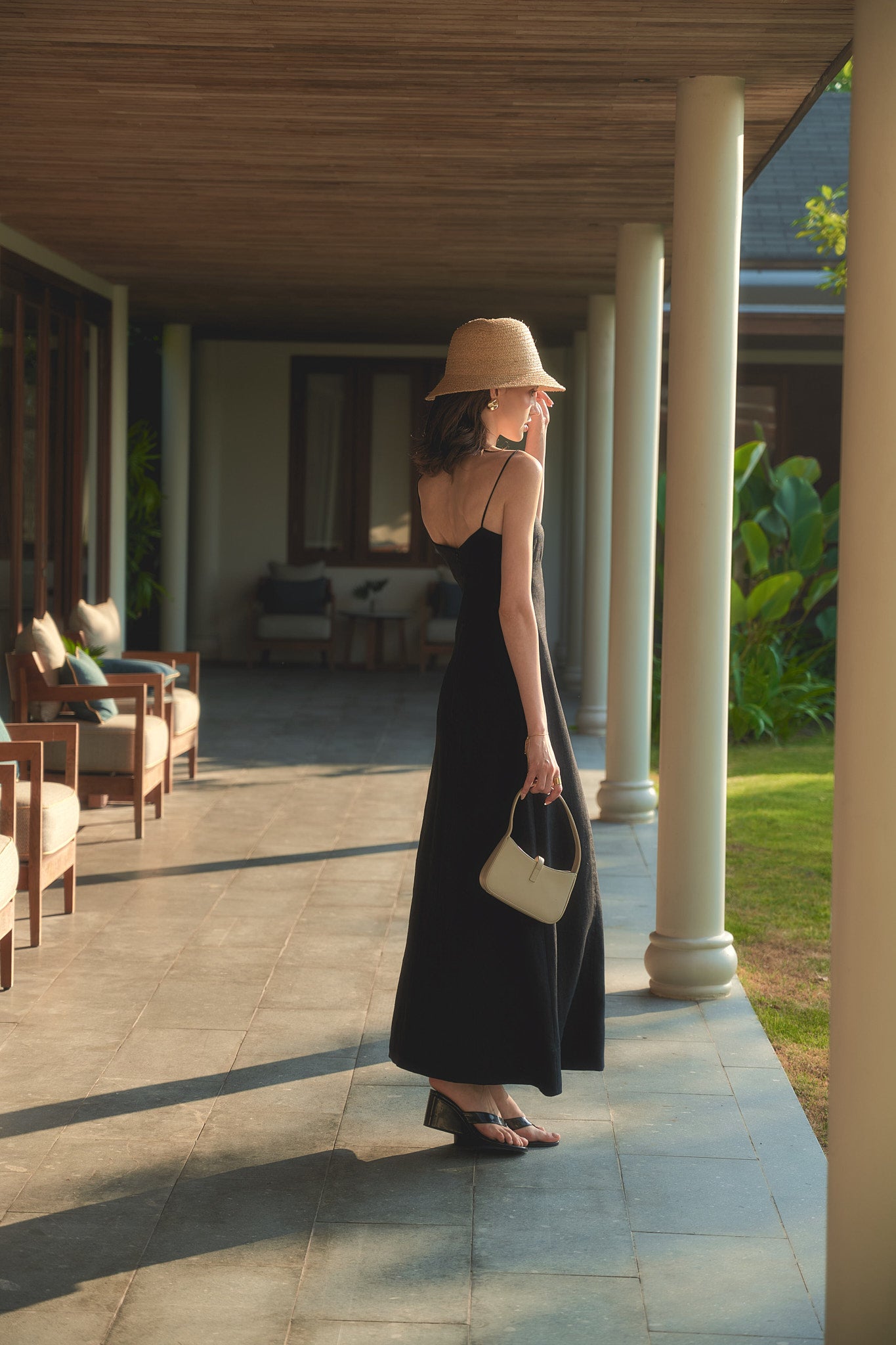 BELLE CAMI LINEN DRESS - BLACK