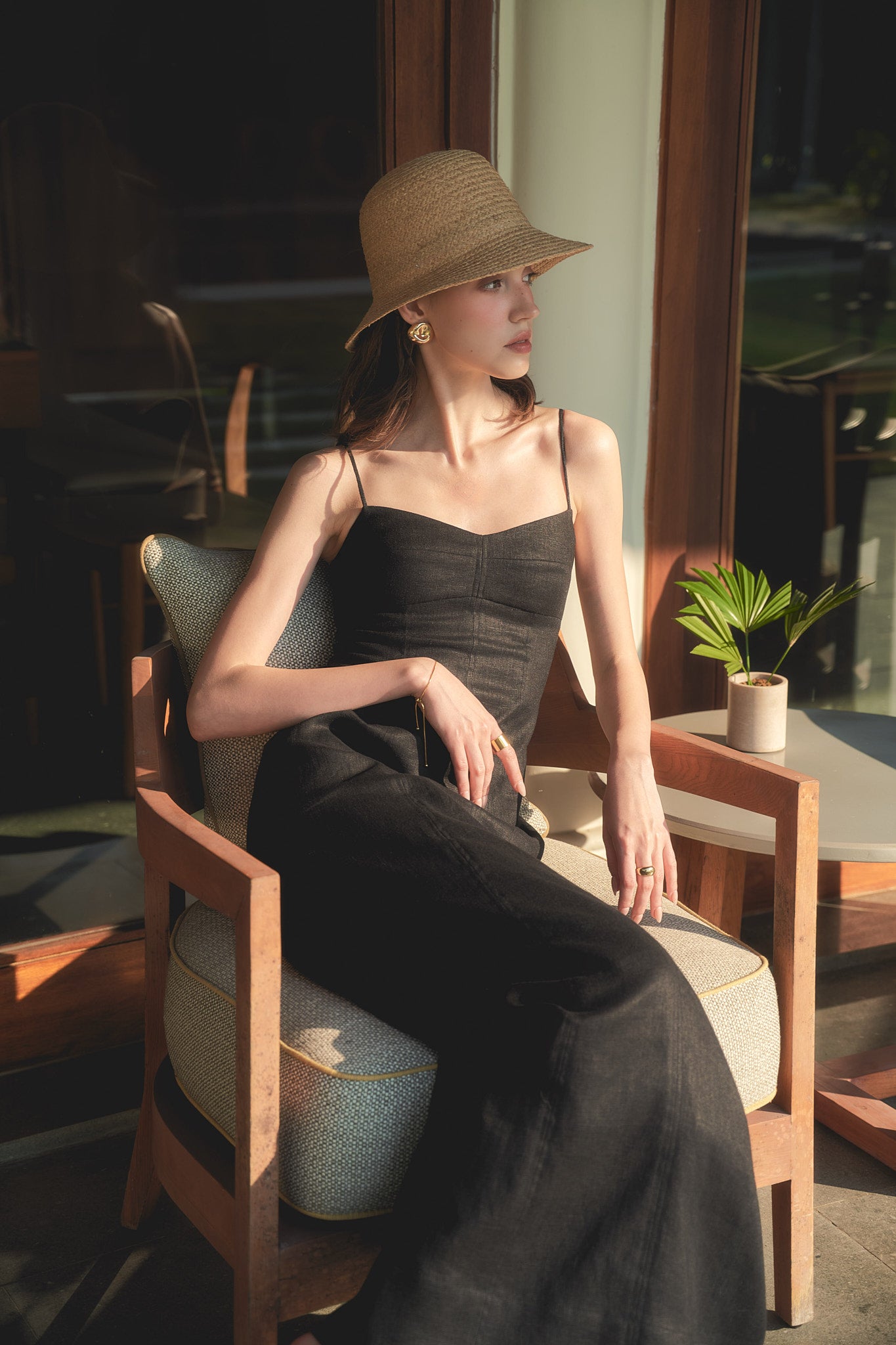 BELLE CAMI LINEN DRESS - BLACK