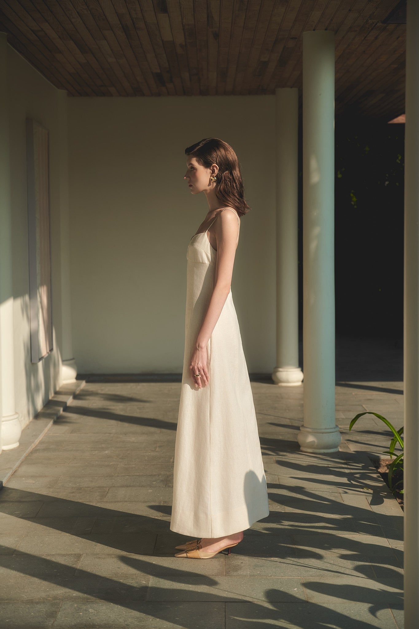 BELLE CAMI LINEN DRESS - VANILLA