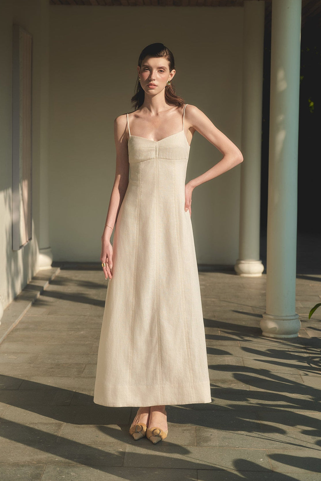 BELLE CAMI LINEN DRESS - VANILLA