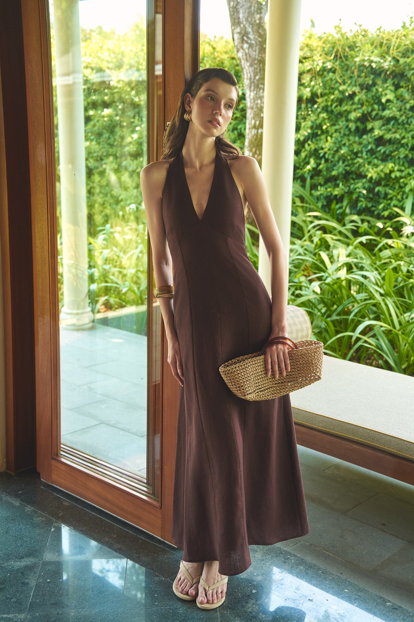 MADELYN LINEN DRESS - CHOCOLATE