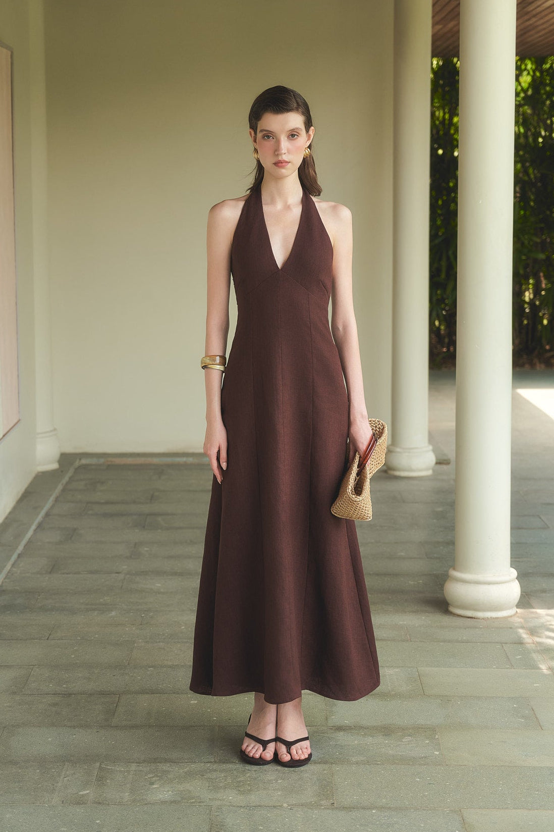 MADELYN LINEN DRESS - CHOCOLATE