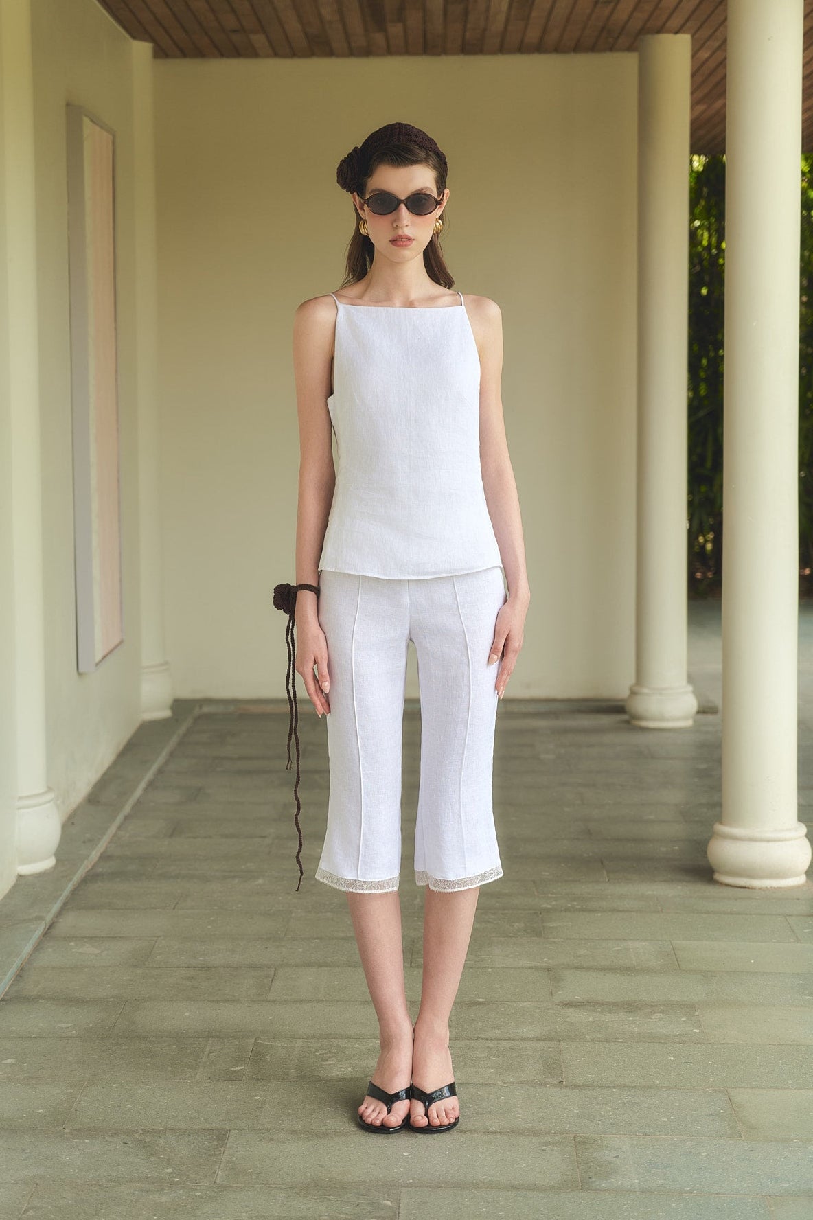 CAPRI LACE LINEN PANTS - WHITE