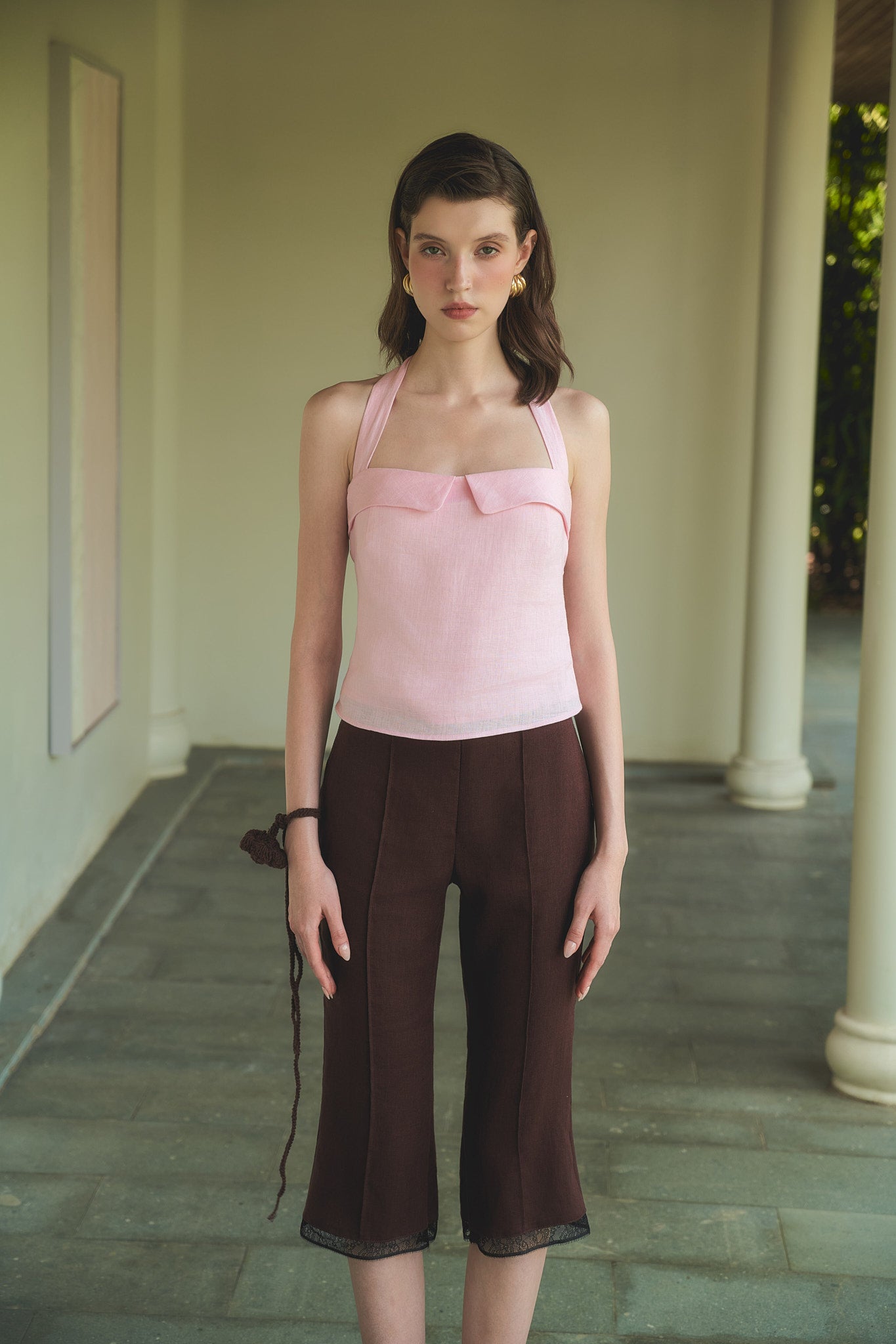 CAPRI LACE LINEN PANTS - CHOCOLATE