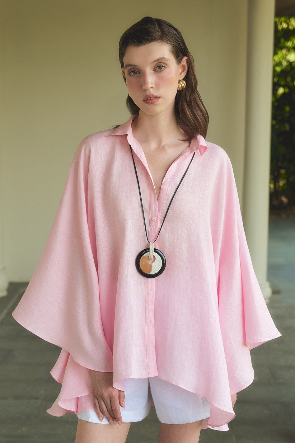 AMALFI LINEN BLOUSE - PINK