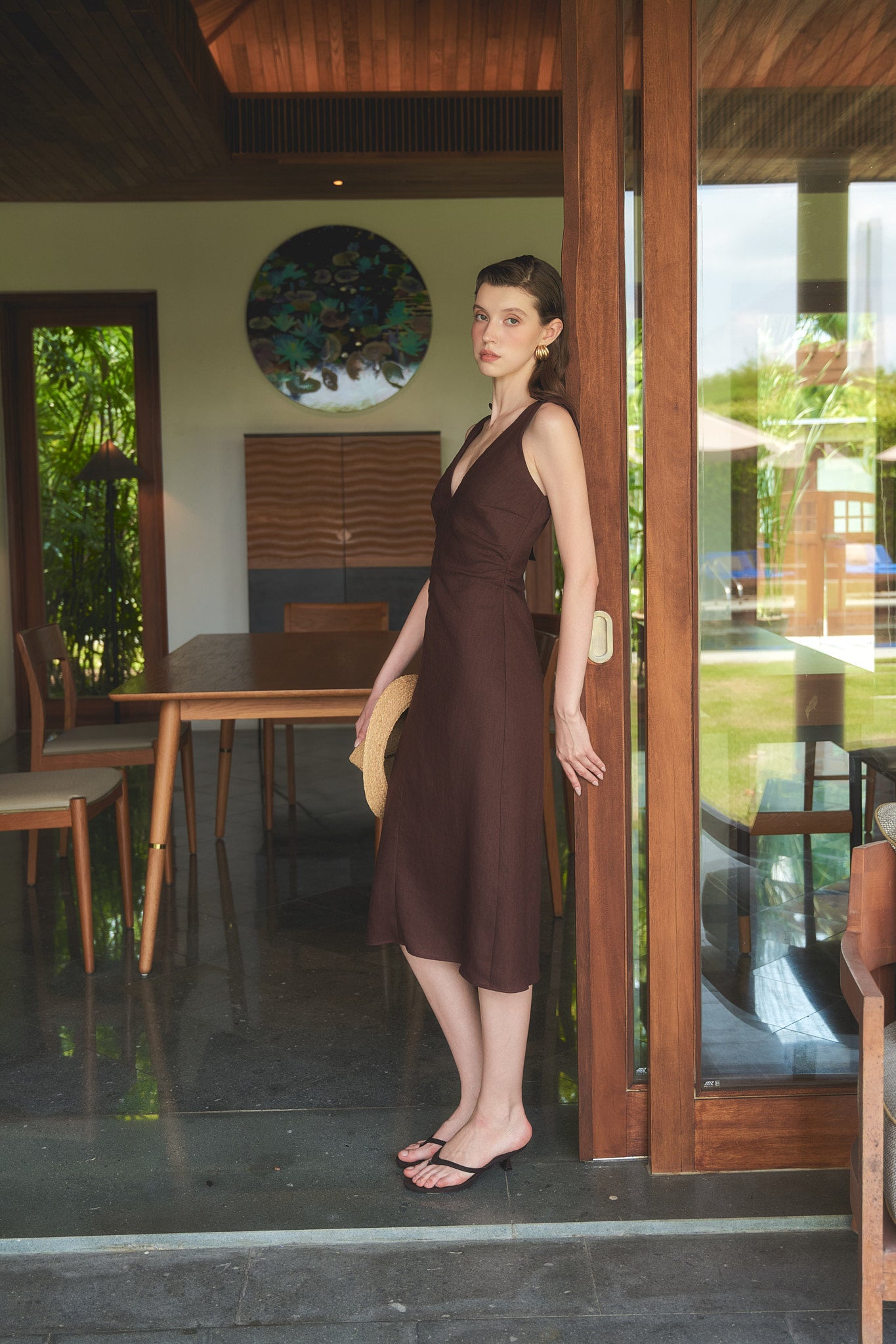MARGOT LINEN MIDI DRESS - CHOCOLATE
