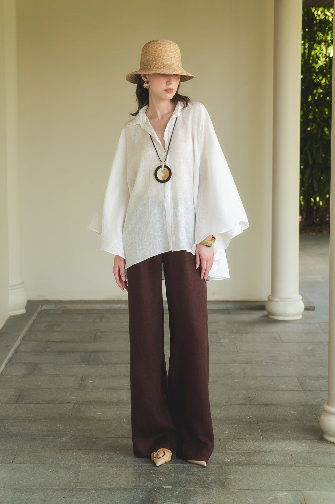 LOOSE LINEN TROUSERS - CHOCOLATE