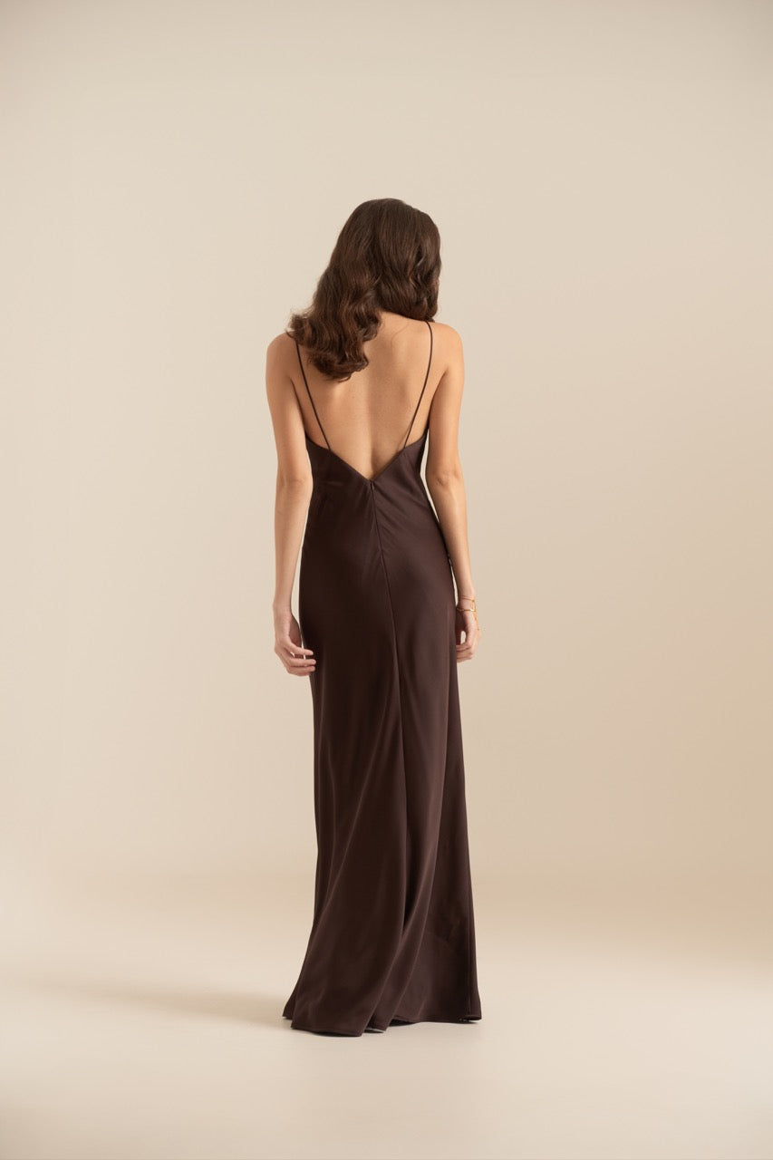 Maggie strap V-neck Dress - Dark Brown
