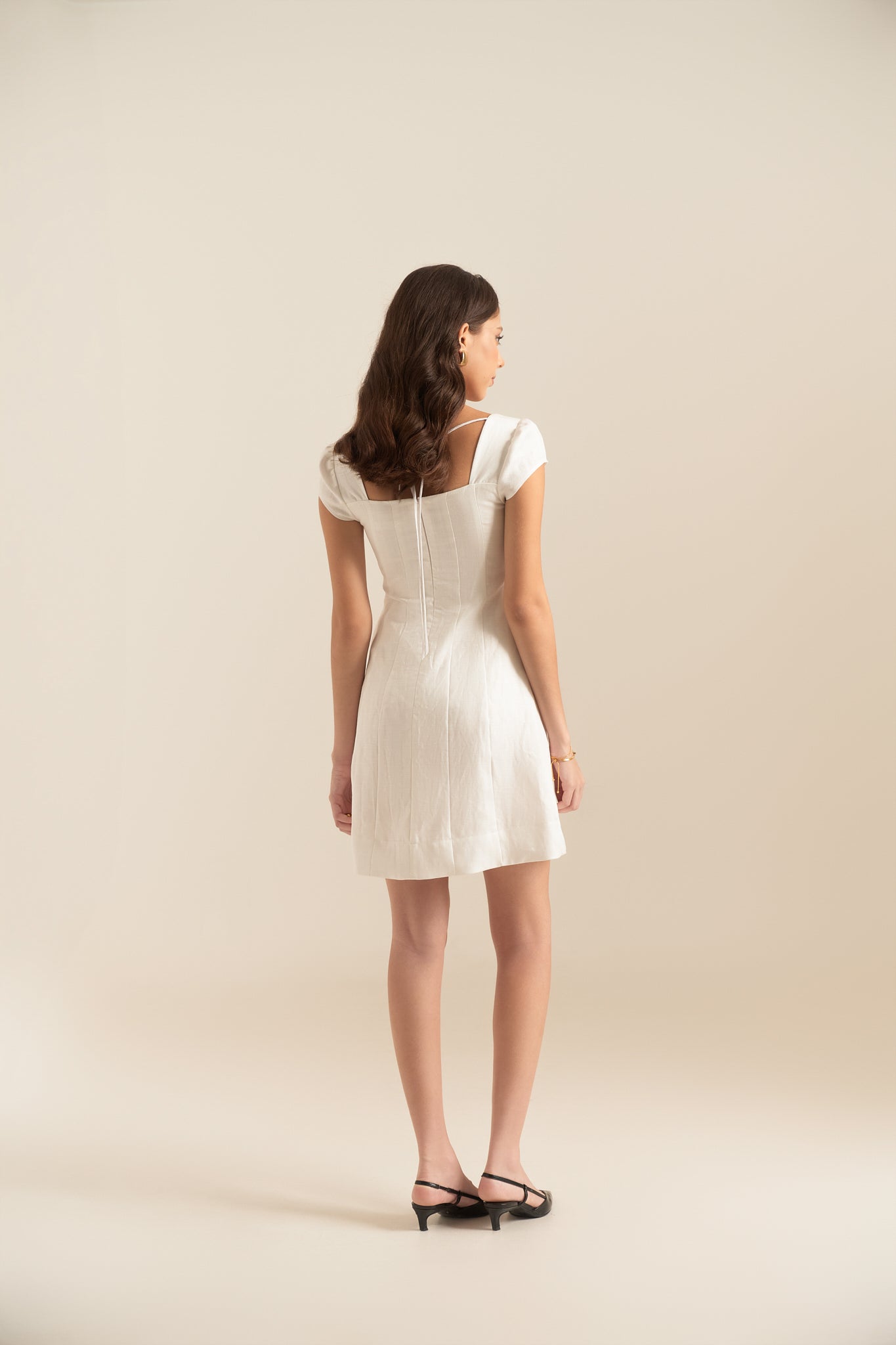 HONEY SQUARE-NECK LINEN DRESS - WHITE