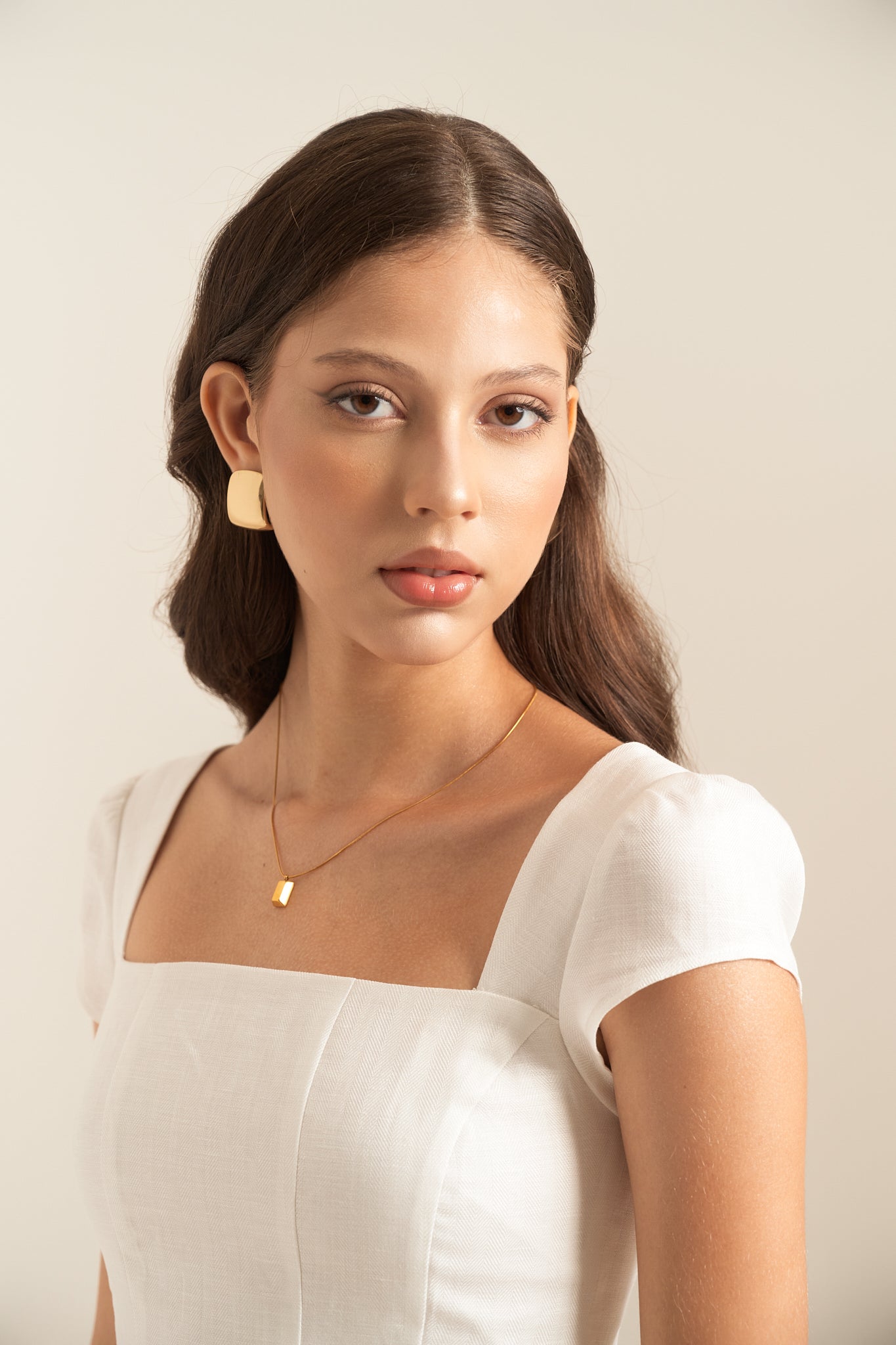 HONEY SQUARE-NECK LINEN DRESS - WHITE