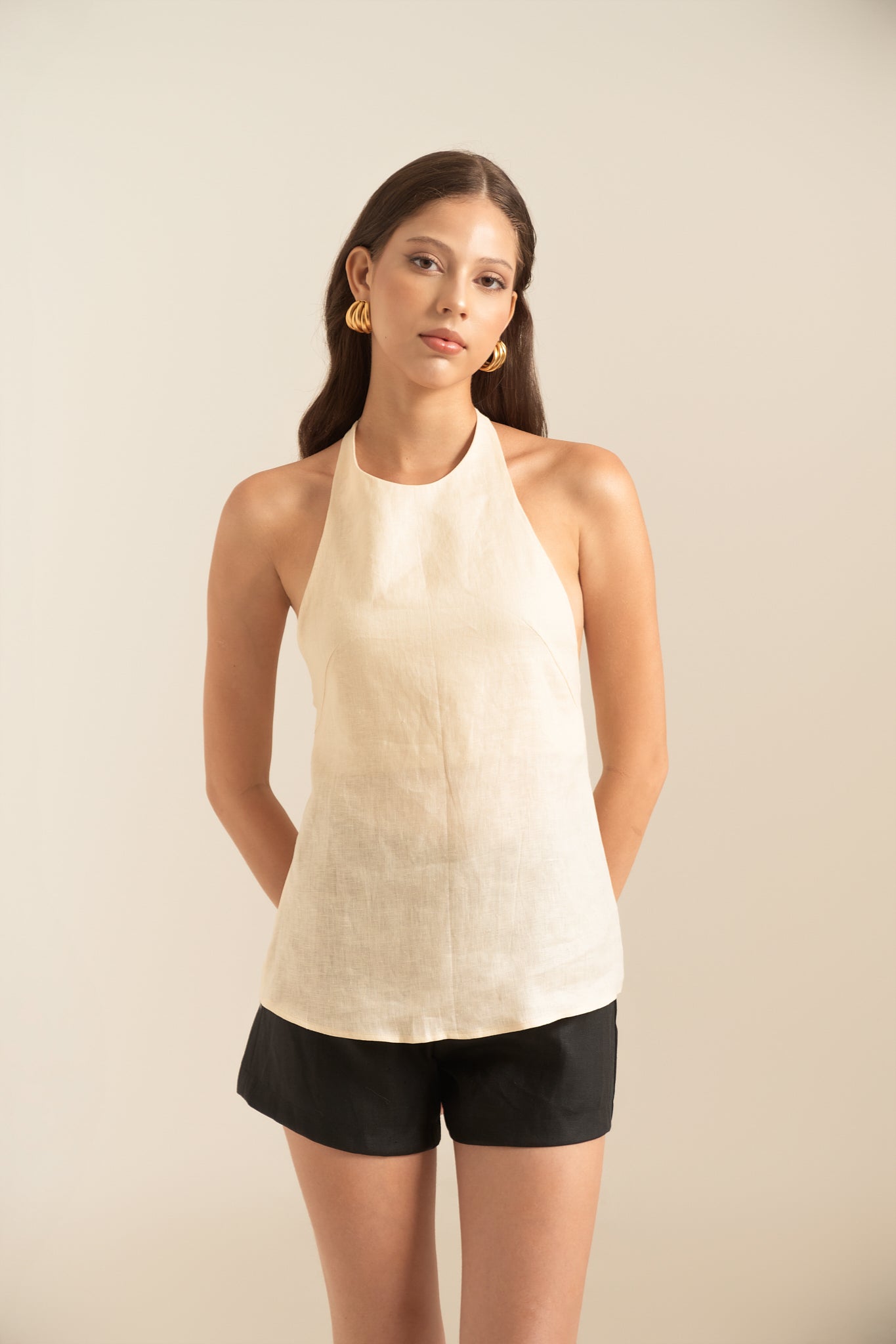 LINEN TAILORED SHORTS - BLACK