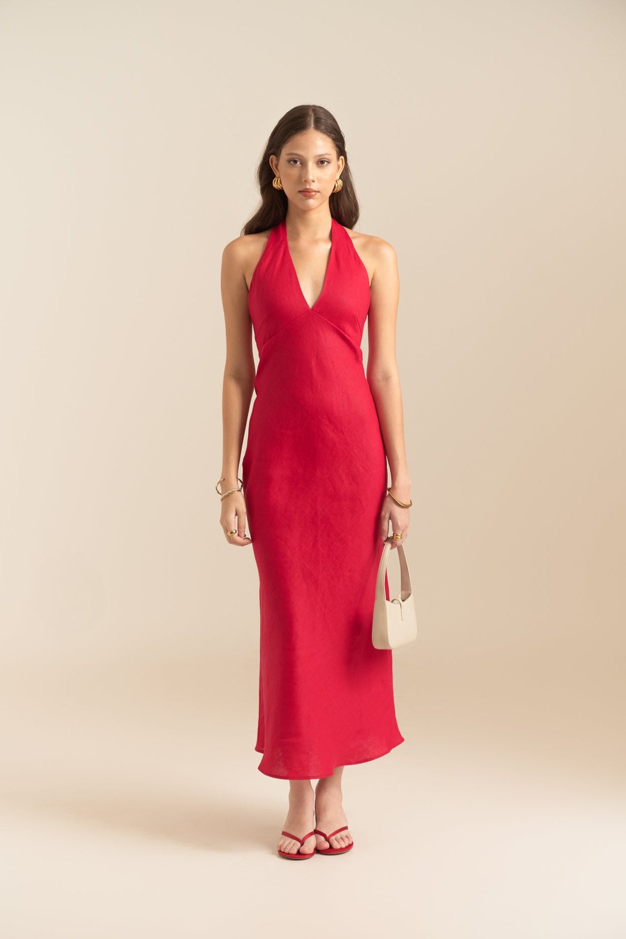 MALENA LINEN DRESS - RED