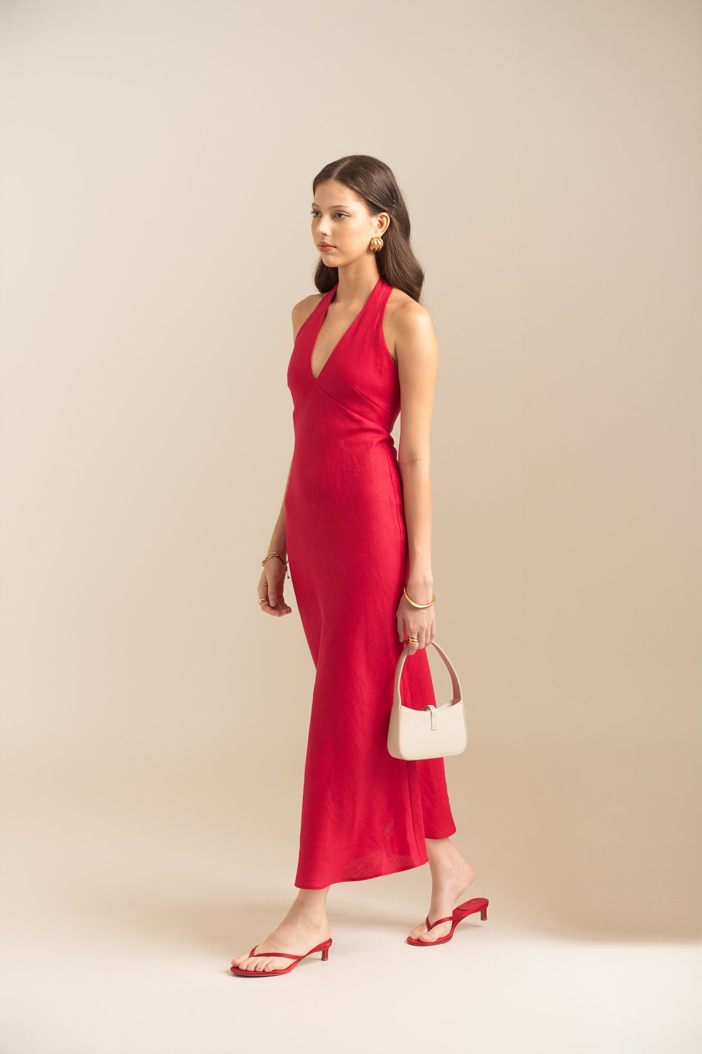 MALENA LINEN DRESS - RED